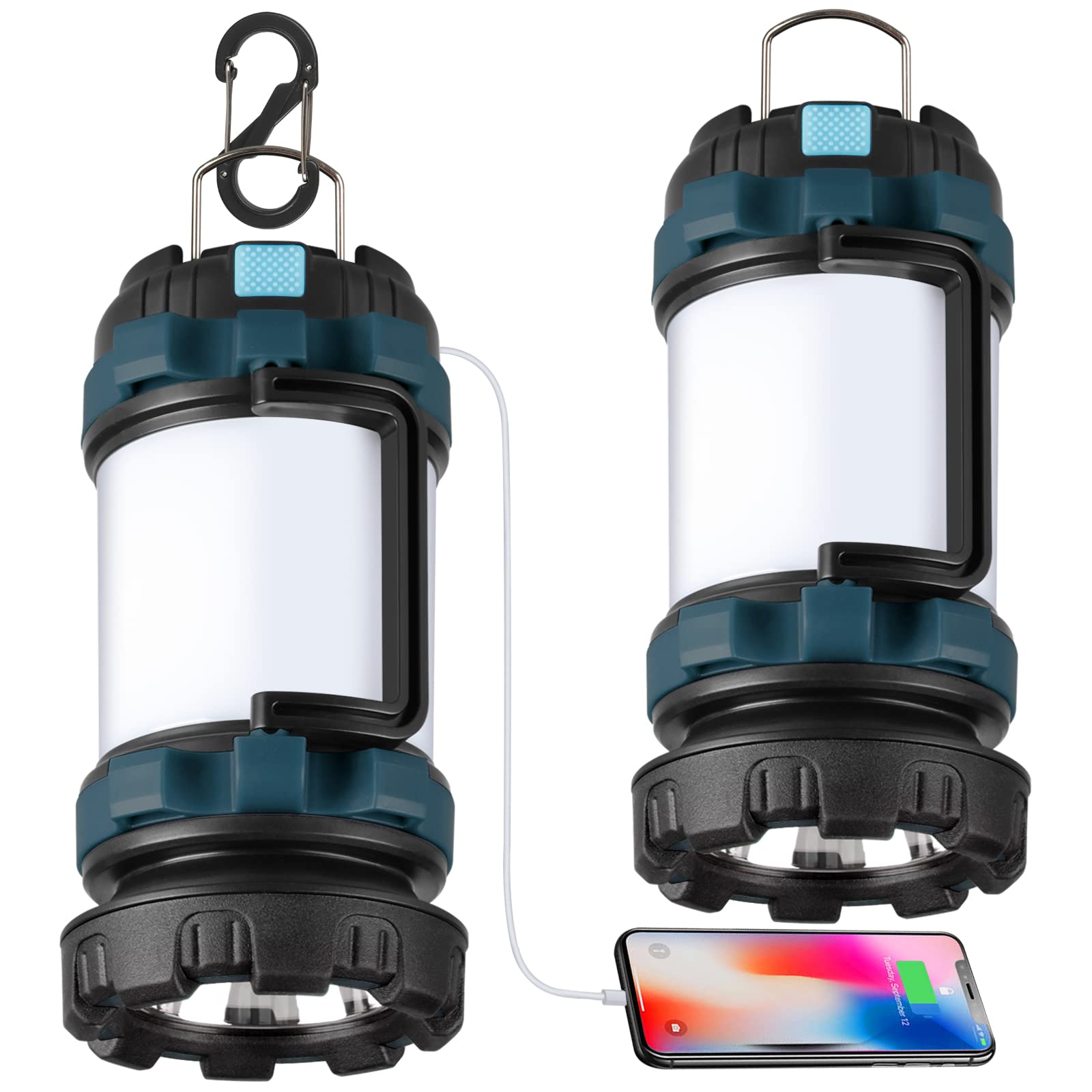 2 Pack Camping Lantern, Outdoor LED Camping Light, Rechargeable Flashlights with 1000LM, 6 Modes, 4000mAh Power Bank, IPX5 Water