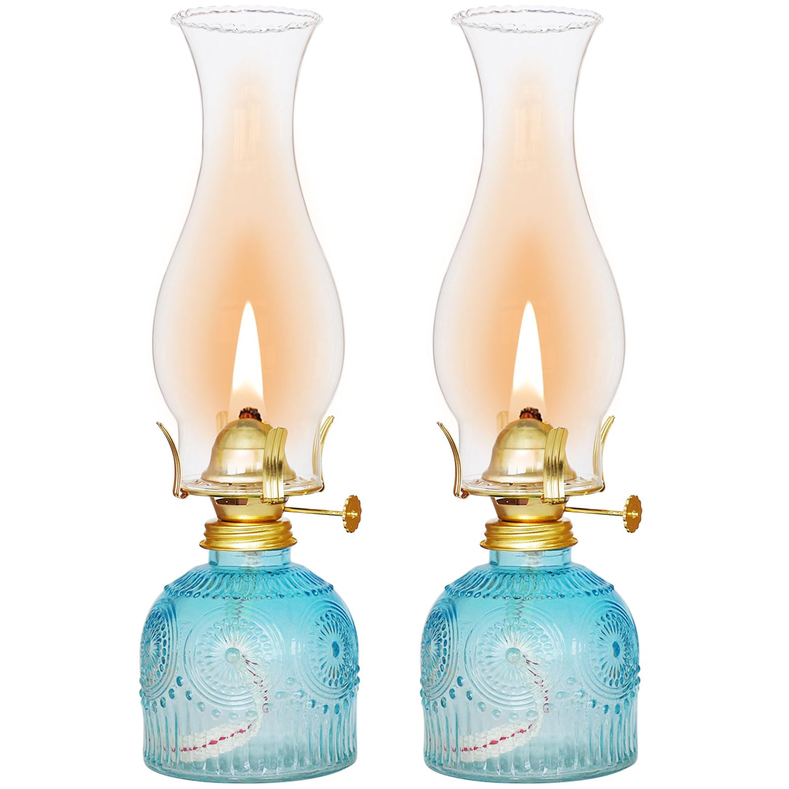 GXFCCYXT 2Pcs Oil Lamps for Indoor Use Blue Vintage Glass Clear Kerosene Lamp Indoor Decorative Hurricane Lamp Oil Lantern for H