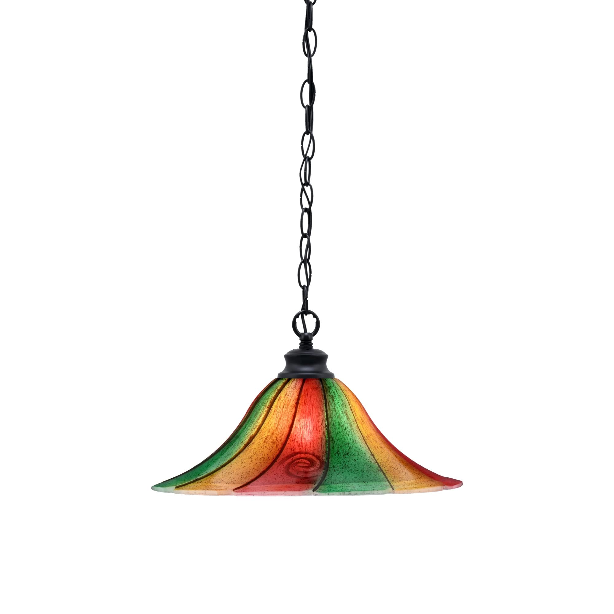 Toltec Lighting Chain Hung Pendant Shown in Matte Black Finish with 16&quot; Mardi Gras Glass