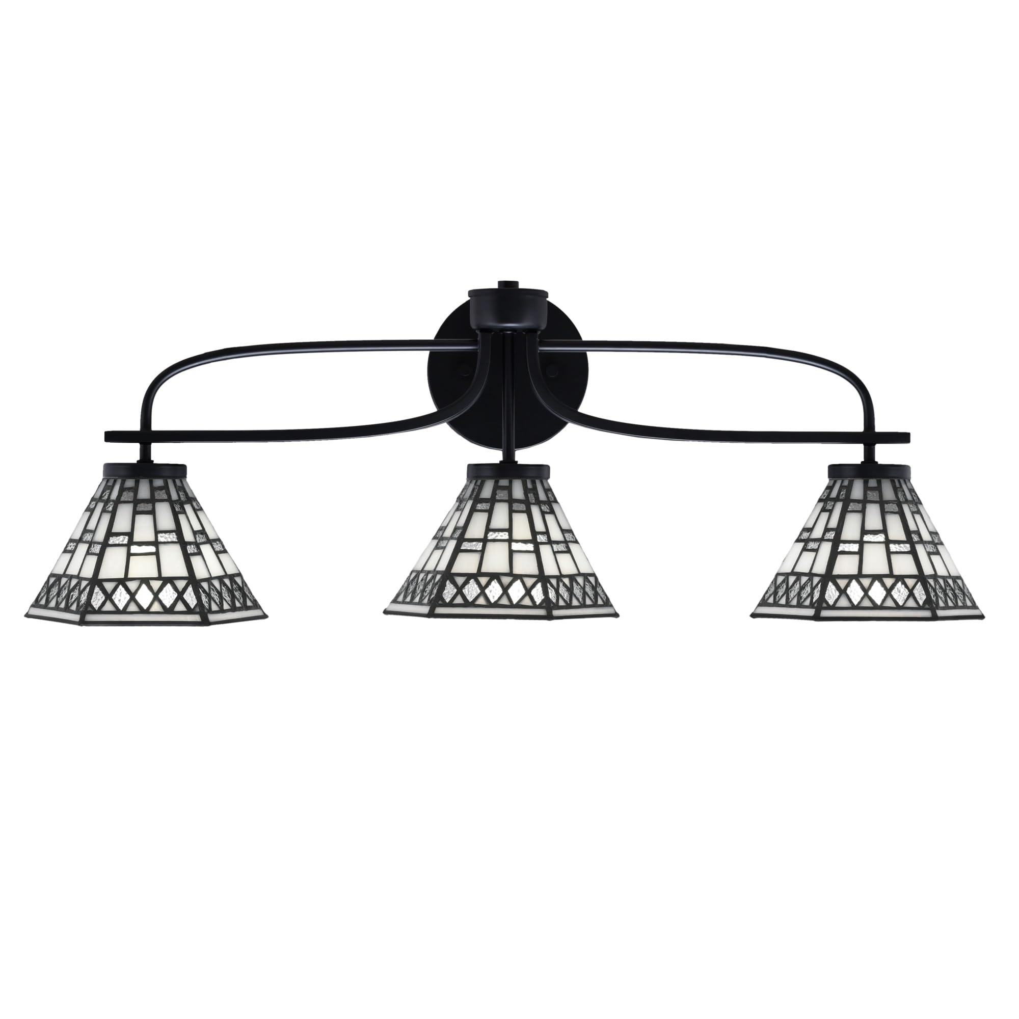 Cavella 3 Light Bath Bar Shown In Matte Black Finish With 7" Pewter Art Glass