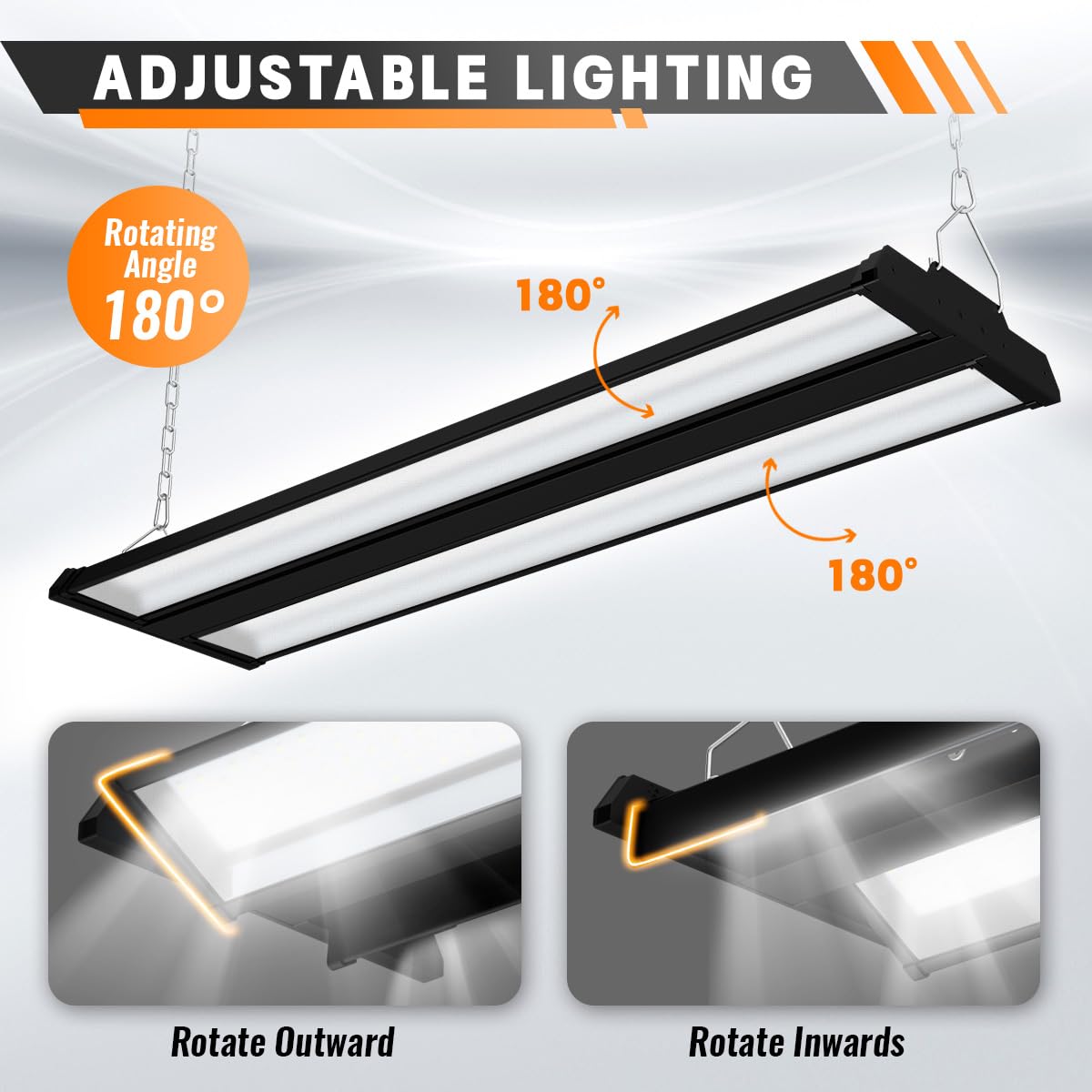 Allsmartlife LED Linear High Bay Shop Light 2-Pack, 5000K, 300W, 40500LM, Dimmable, Adjustable Tilt, Black, Model KLHBLFS