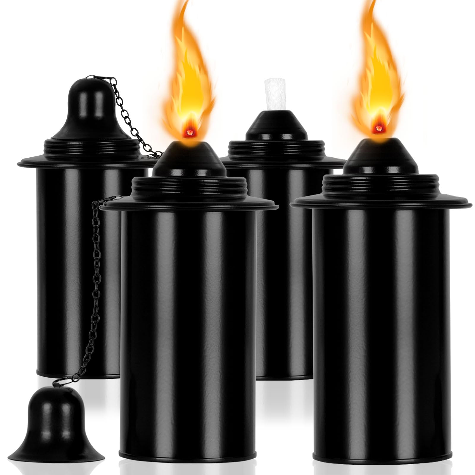 Zhulerzil Torch Replacement Canisters (16 Oz). Torch Refillable Canisters Bamboo Torch Fuel Can, Citronella Tabletop Torches Canister Outdoor For Patio Garden Decor, Black, 4 Pack