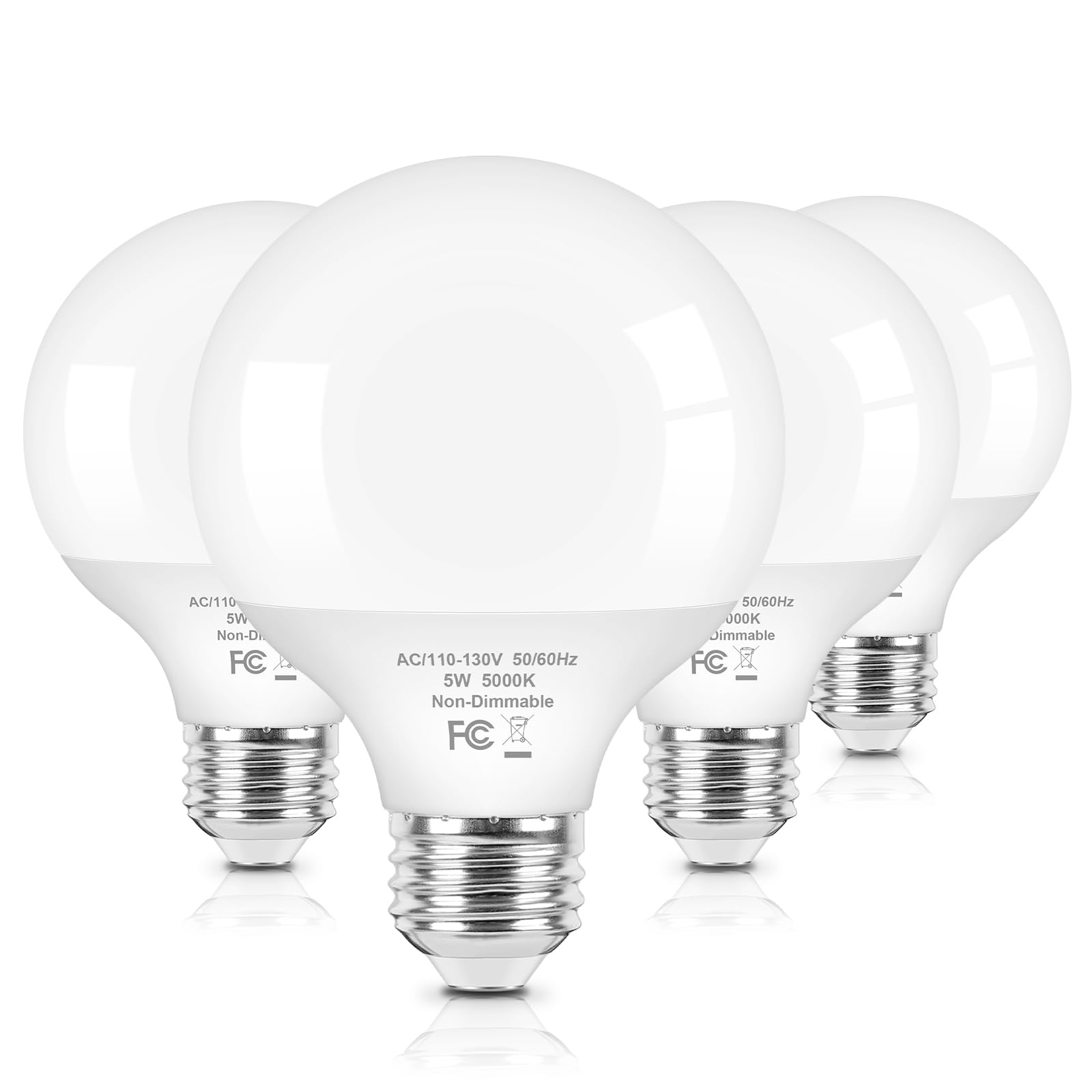 Brightever G25 LED Globe Light Bulbs 60W Equivalent  5000K Daylight White LED Vanity Light Bulbs with E26 Standard Base for Bathroom  5W Round Light Bulb for Vanity Mirror  600LM  4-Pack  Non-Dimmable