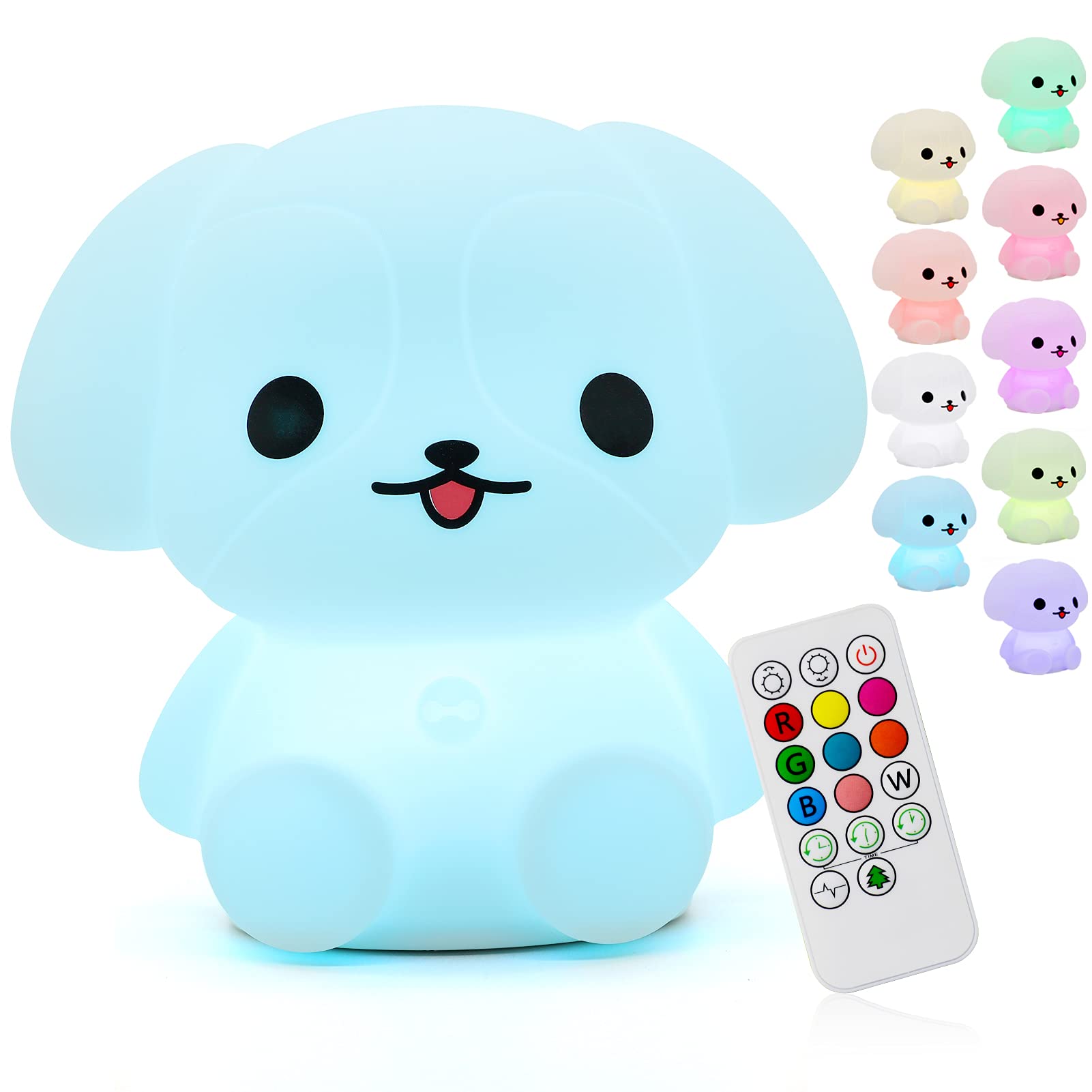 ShaArkMango LED Night Light for Kids, Dimmable Silicone Rubber Puppy Lamp, Rechargeable Bedside Nursery Light