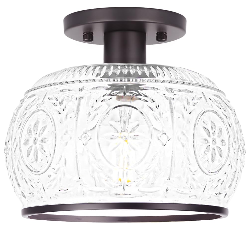 Oiyio Orb Semi Flush Mount Ceiling Light With Clear Globe Glass  Modern Hallway Lighting Fixtures  Vintage Ceiling Light For Kitchen  Bedroom  Closet  Entryway  Porch