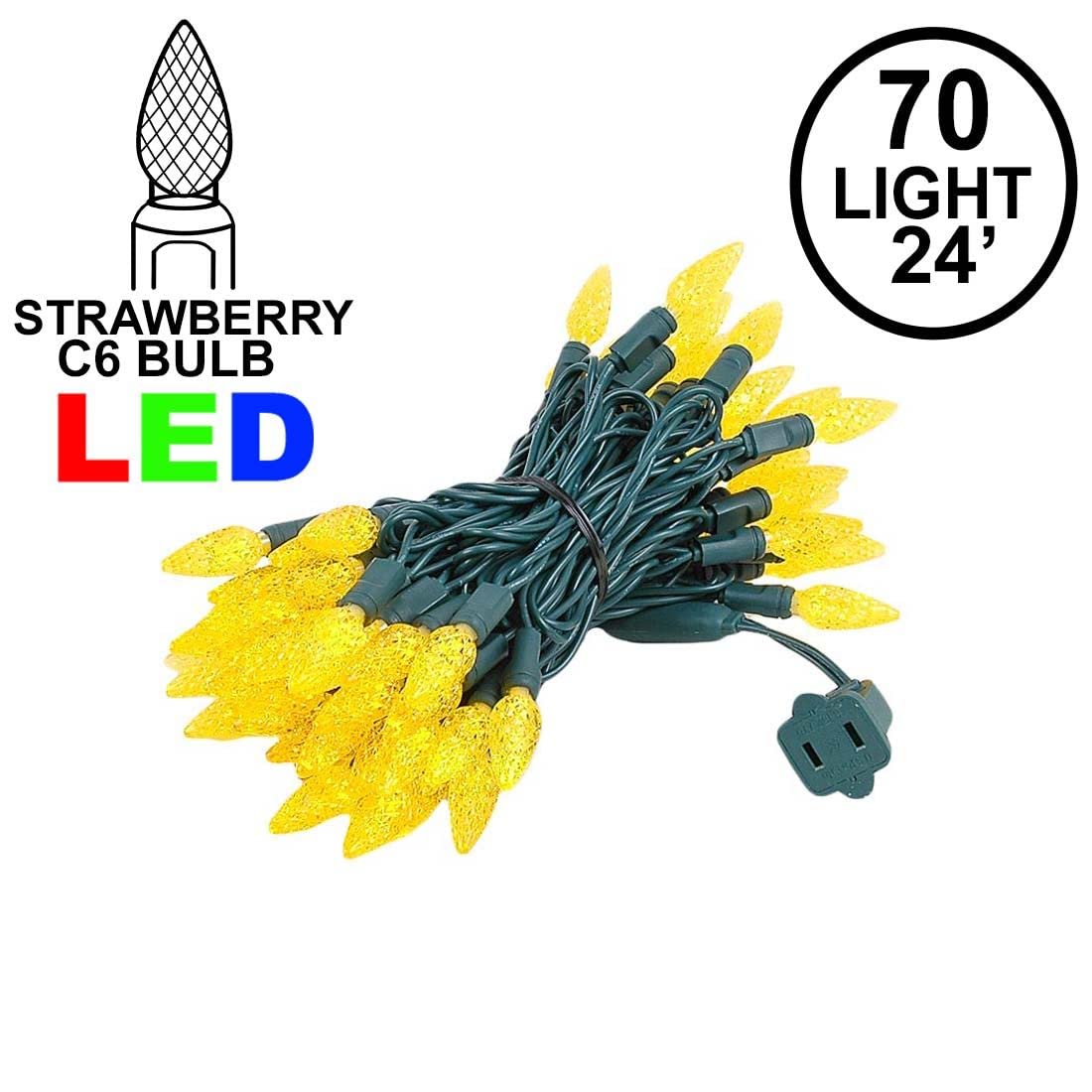 Novelty Lights C6 LED Christmas Mini Light Set, 70 Lights, Yellow, 24 Feet, Commercial Grade Outdoor String Lights, Green Wire