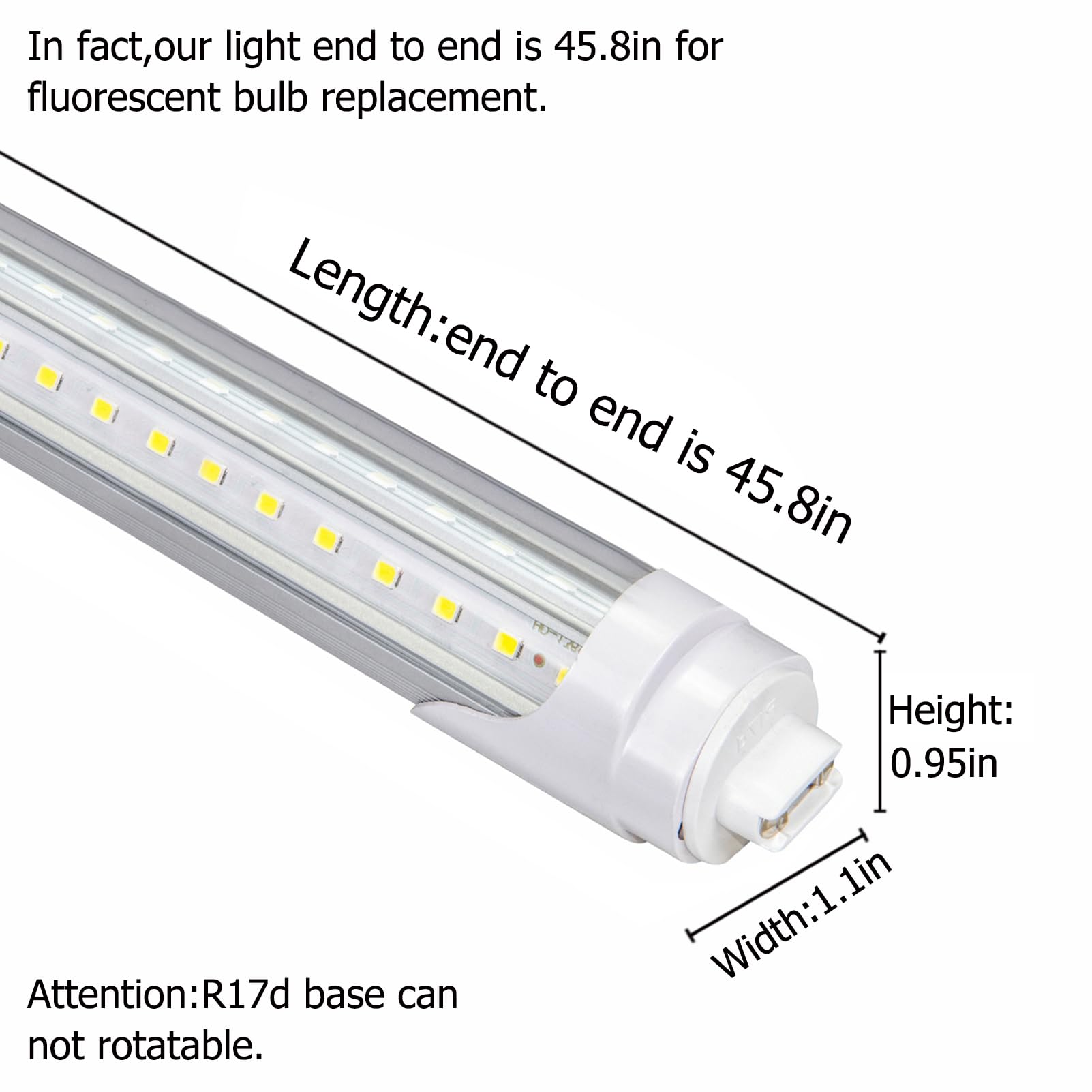 Gocuces 4Ft T8 Led Tube Lights,36W 3600Lm,Daylight White 5000K,R17D Base,45.8 Inches End To End,60W F48T12 Cw Ho Fluorescent Bul