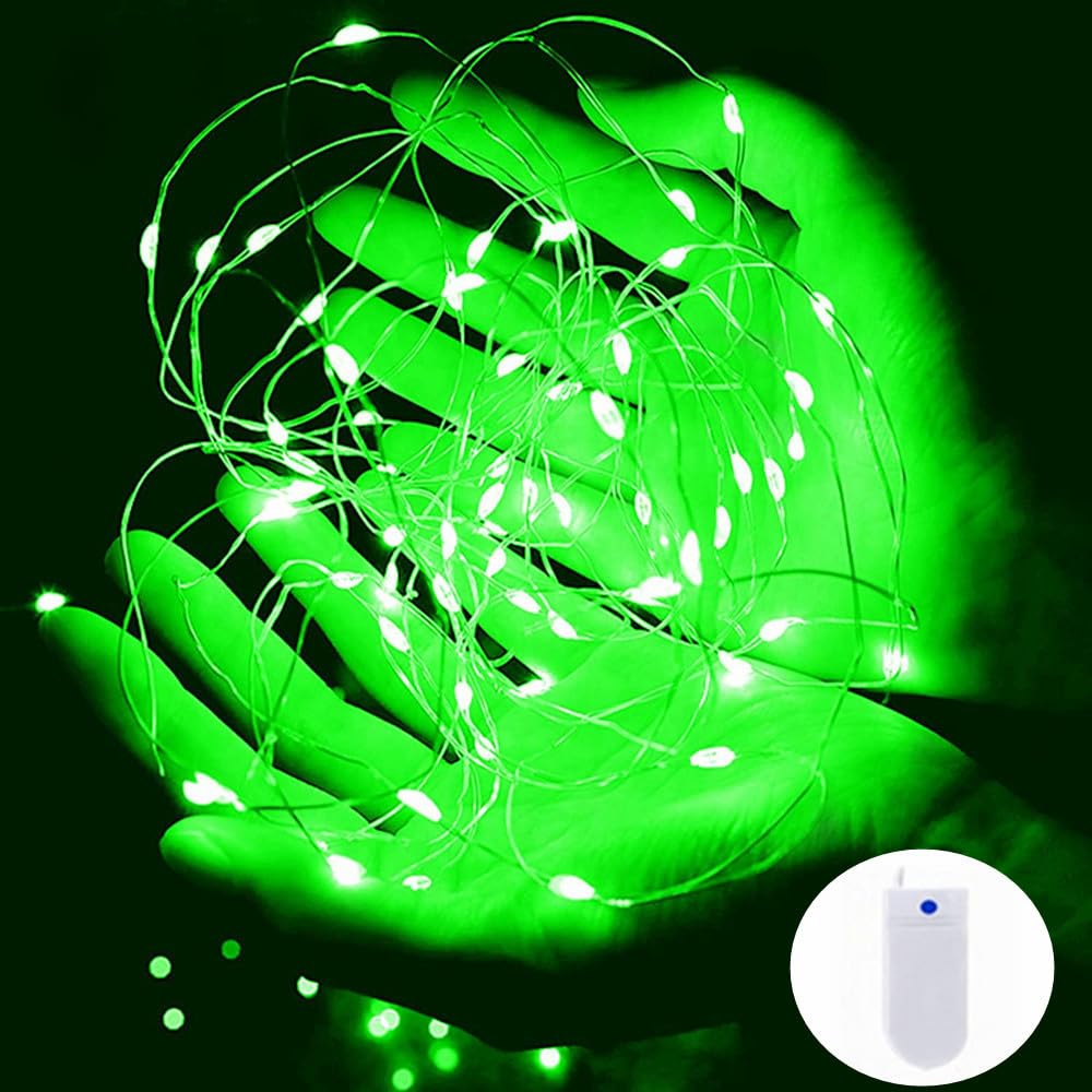 Ranlraka St. PatrickS Day 7Ft Green Fairy Lights, 20 Led, Battery Operated, Waterproof, 3 Speed Modes, Copper Material