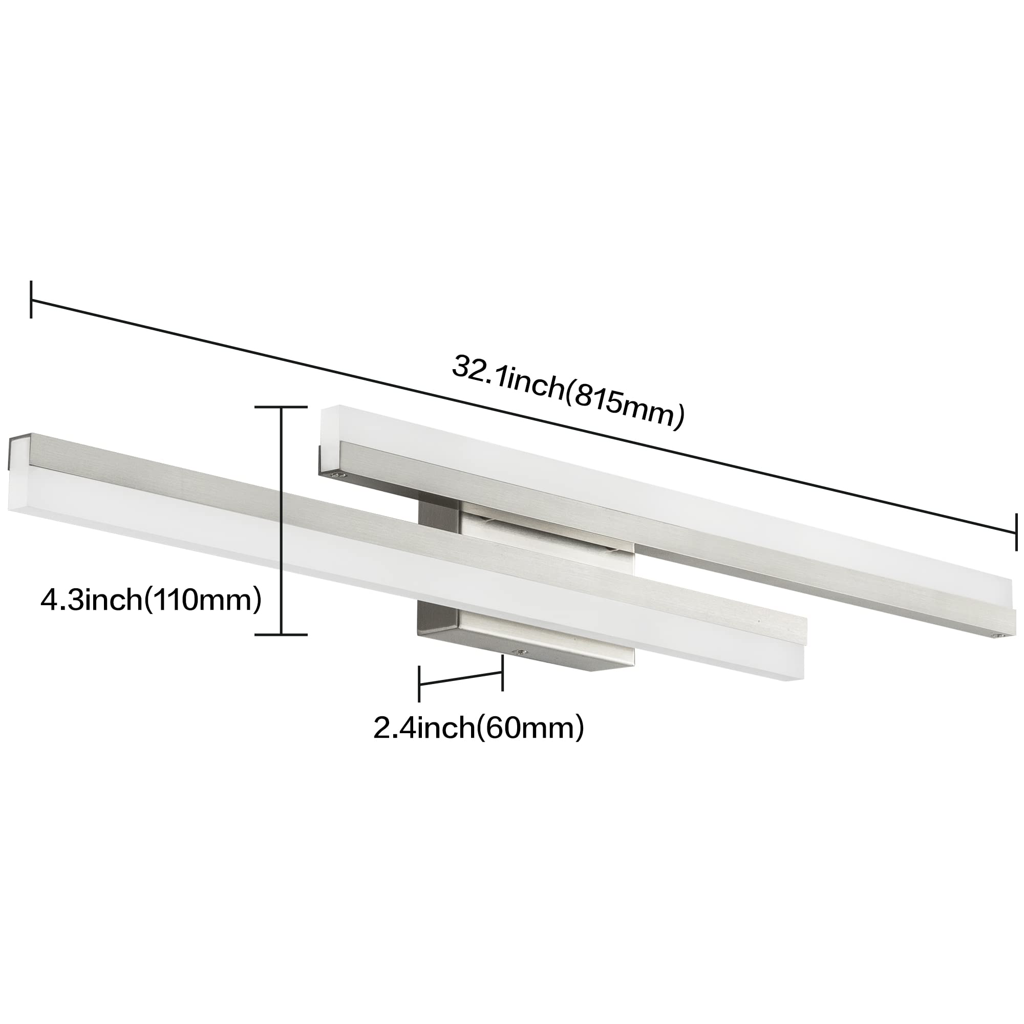 Presde Bathroom Vanity Light Dimmable 3 Colors Changeable 32In Modern Brushed Nickel Led Bathroom Light Fixtures Over Mirror Bat