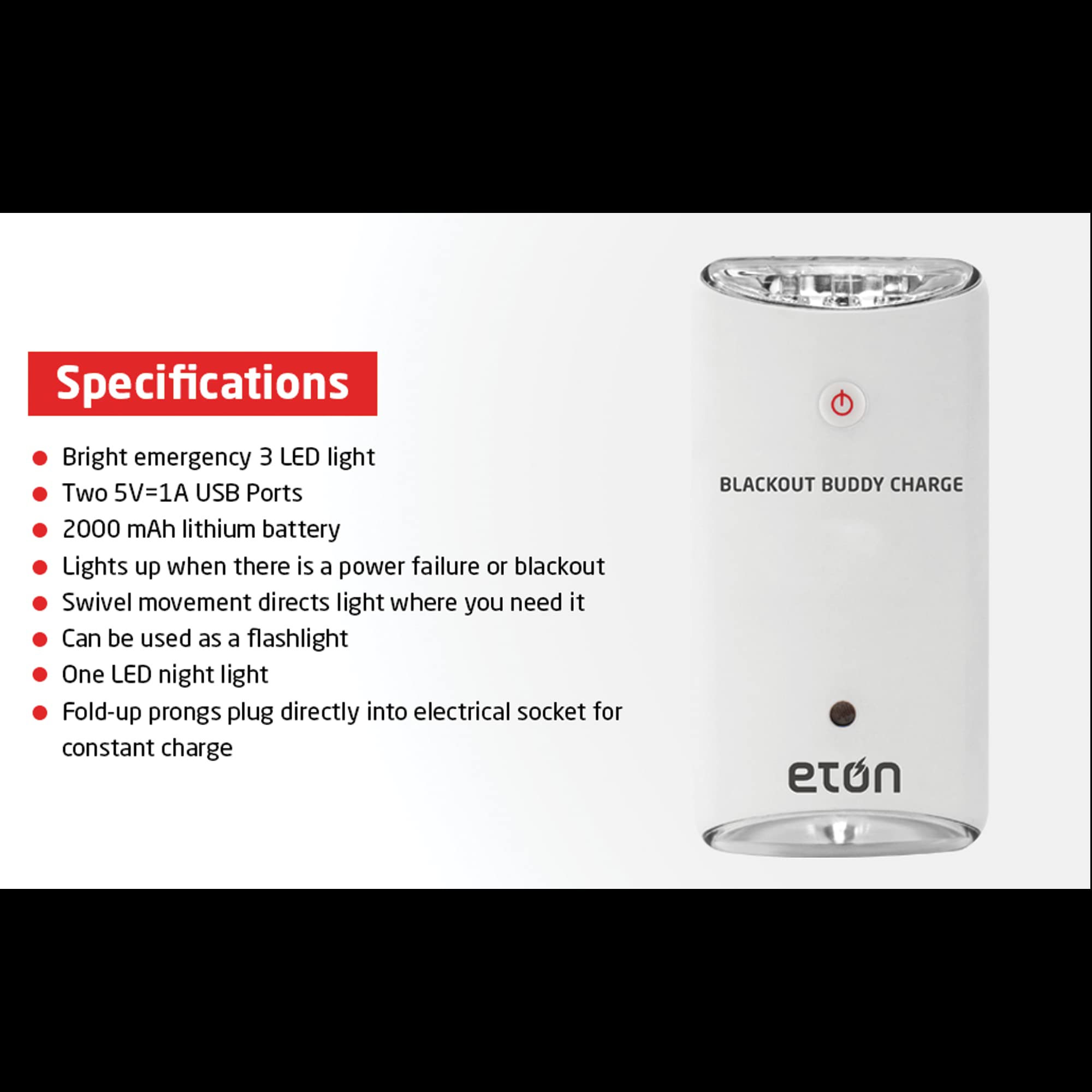 Eton American Red Cross Blackout Buddy Charge Emergency Led Flashlight & Phone Charger