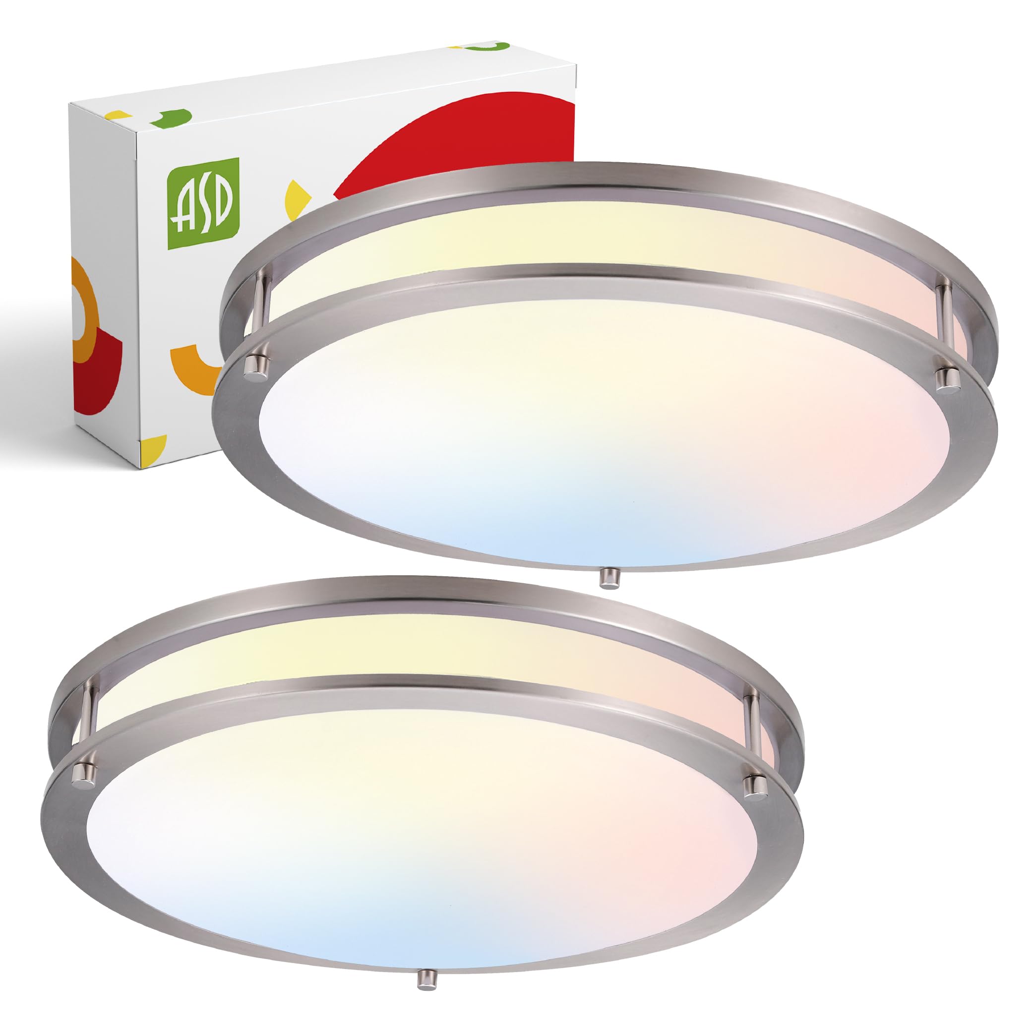 ASD LED Round Flush Mount Light Fixture 16 Inch 24W 2150LM Dimmable Brushed Nickel 2 Pack
