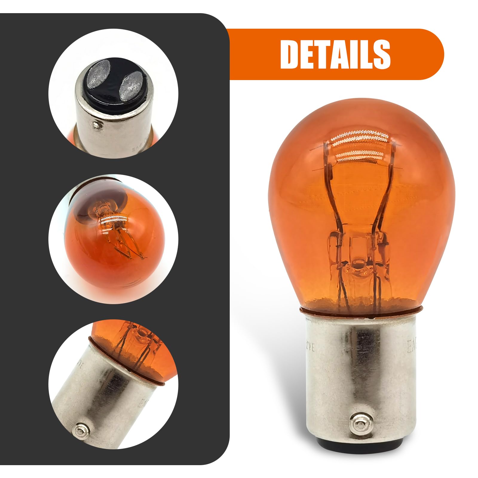 Flygun 1157 P21/5W S25 BAY15D Bulbs, Amber, 10 PCS, Glass, Double Tail High/Low Brake Lamp, Universal Replacement