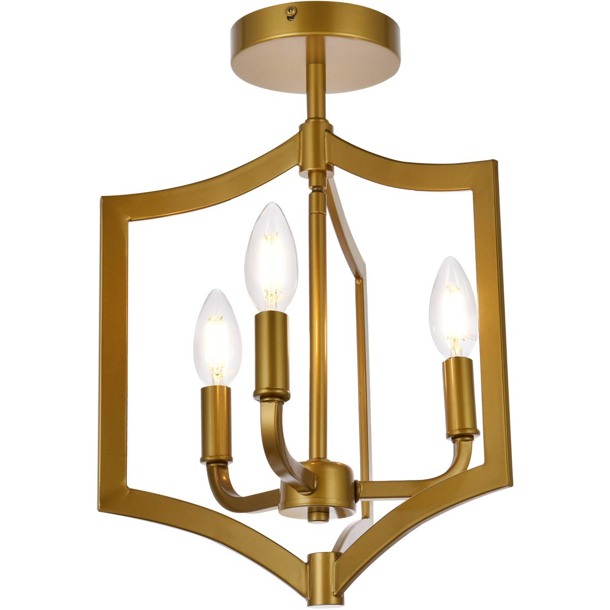 Living District Kiera 3-Light Mid-Century Metal Flush Mount in Brass