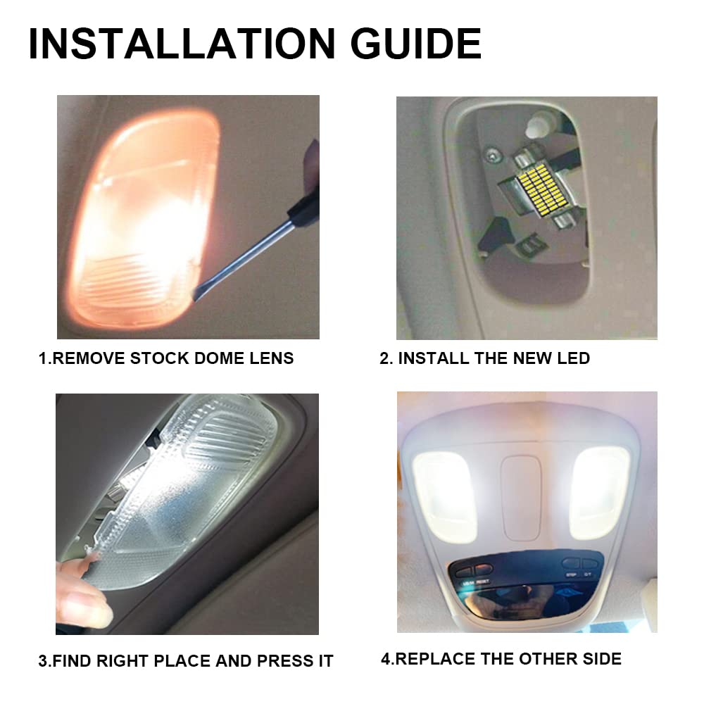 ModitoFix Clear Dome Light Lens Cover Kit with White LED Bulbs for 2002-2009 Dodge Ram 1500 2500 3500 Pickup Truck