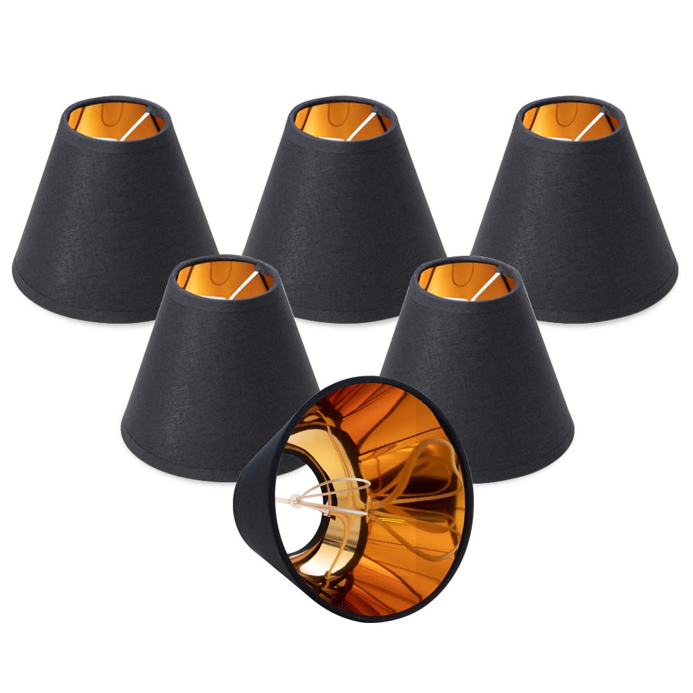 Wellmet Chandelier Lamp Shades, Fabric, Black-Gold, Set Of 6, Clip-On Fitter, 3 X 6 X 5, Model Lp-Tap-Black