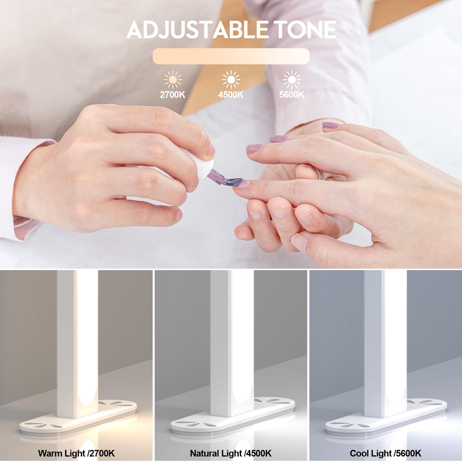 Large Super Bright Half Moon Led Light For Table Nail Desk, Professional Nail Lamp For Desk For Nail Techs With Phone Stand Perf