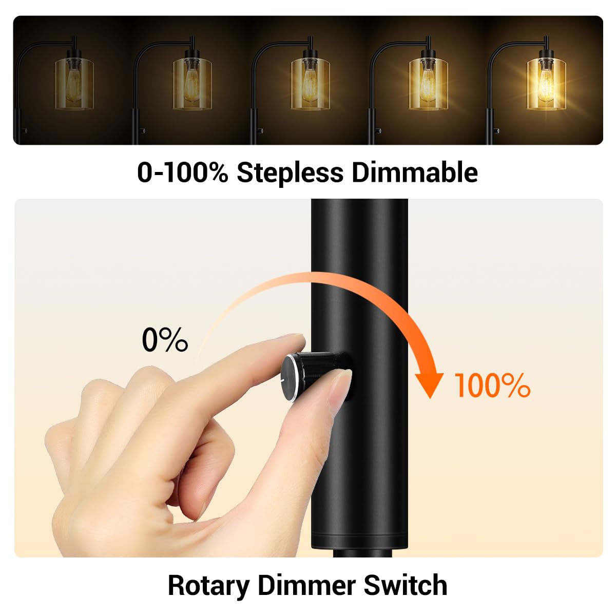Boostarea Dimmable Floor Lamp, Standing Lamp With Seeded Glass Lampshade, 6W Led Bulb Included, Modern Floor Lamp, Industrial Fl