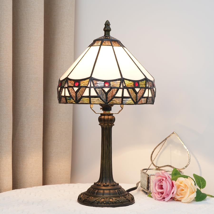Small Tiffany Lamp Stained Glass Lamp Vintage White Tiffany Style Table Lamps Cute Unique Bedside Nightstand Lamp Mini Decorativ