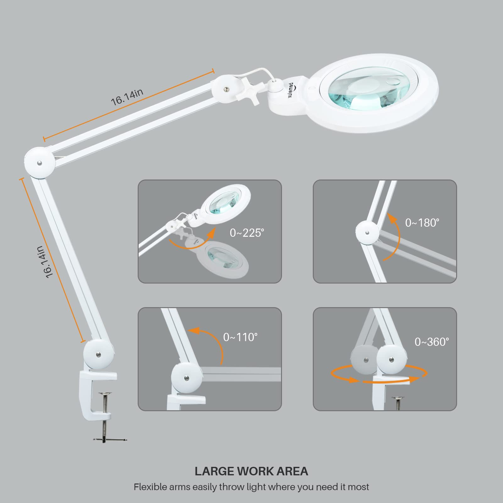 bemelux Bifocals Magnifying Desk Lamp with Clamp, 5 Diopter with 20 Diopter, 6 Inch Detachable Lens and 120PCS LEDs, 3 Color Mod