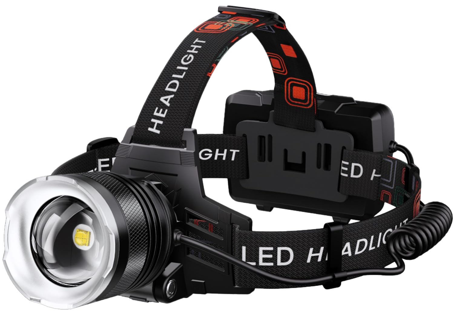 AMAKER LED Rechargeable Headlamp, 900000 Lumens, 6 Modes, IPX7 Waterproof, Adjustable, Silver, Model MR-VG