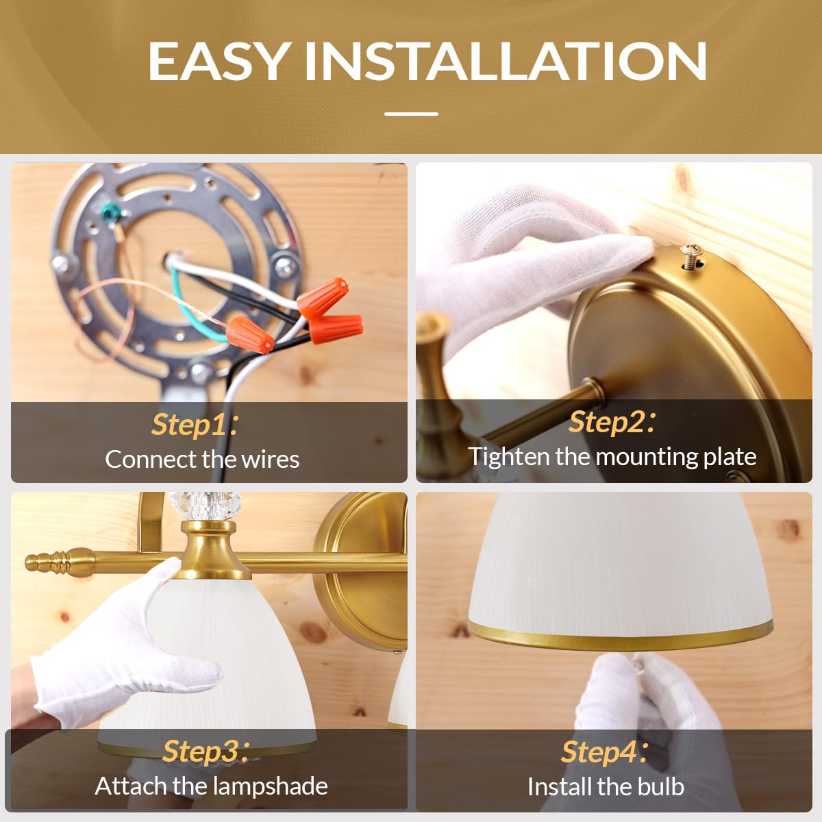 ANDY STAR Brass Vanity Light - 4-Light Gold Bathroom Fixture, Vintage Design with Globe Clear Glass Shade, E26 Base (Bulbs Not Included)