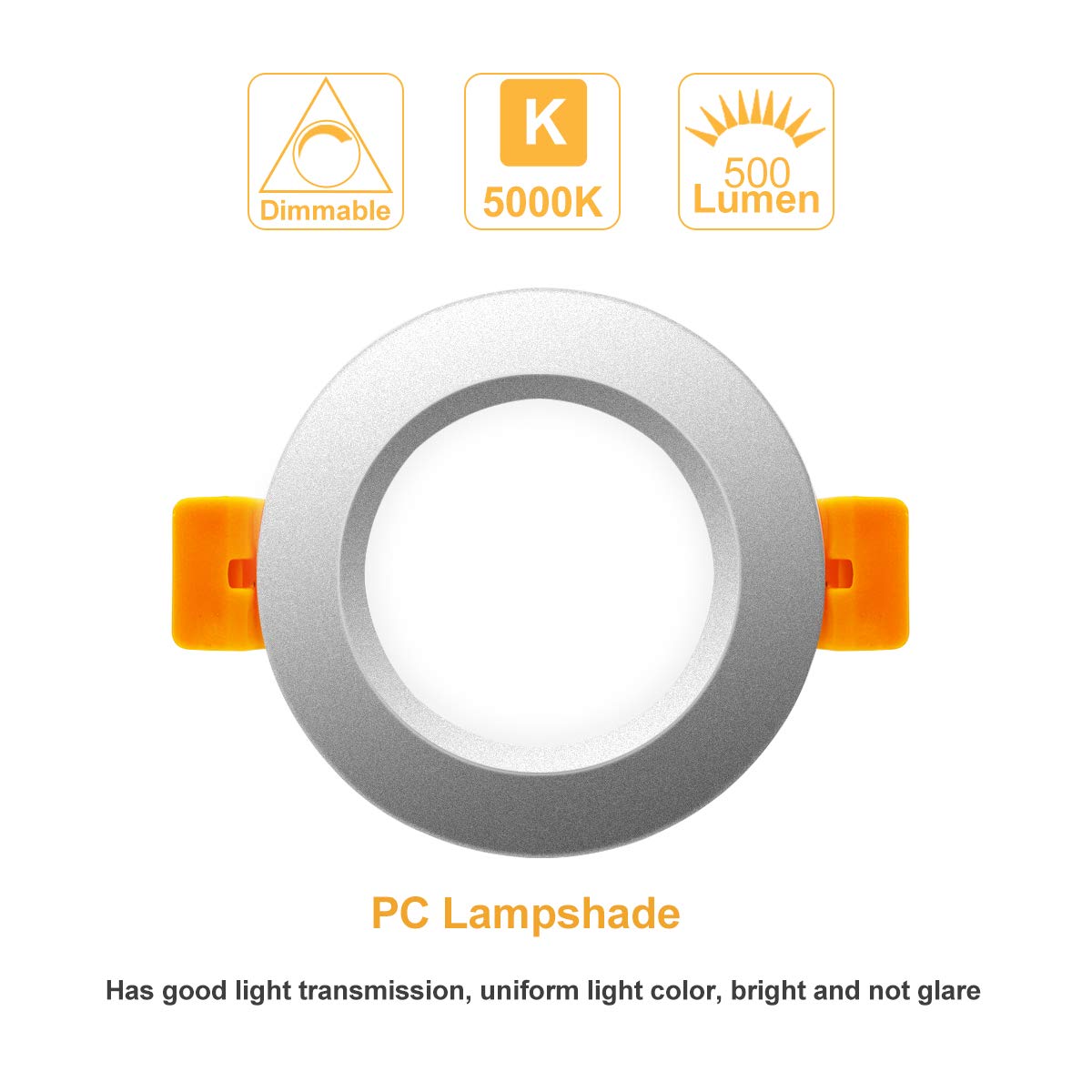 Ygs-Tech 3 Inch Led Recessed Lighting, Dimmable Downlight 5W(40W Halogen Equivalent), 5000K Daylight White Led Ceiling Light, Cri80, Silver Trim With Led Driver(4 Pack)