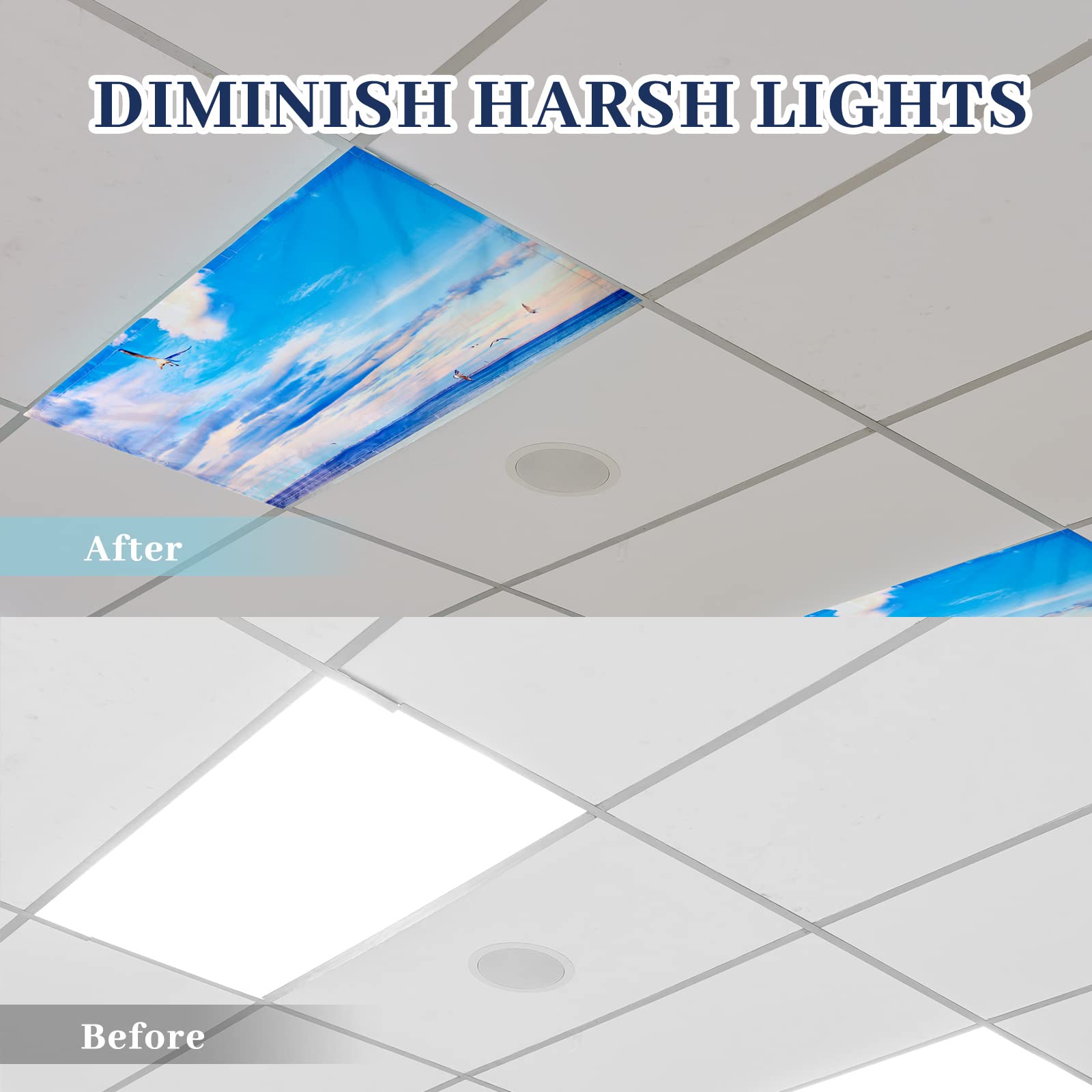 Hortsun Fluorescent Light Covers Magnetic 4x2 Feet Beach Shade Filters for Drop Ceiling