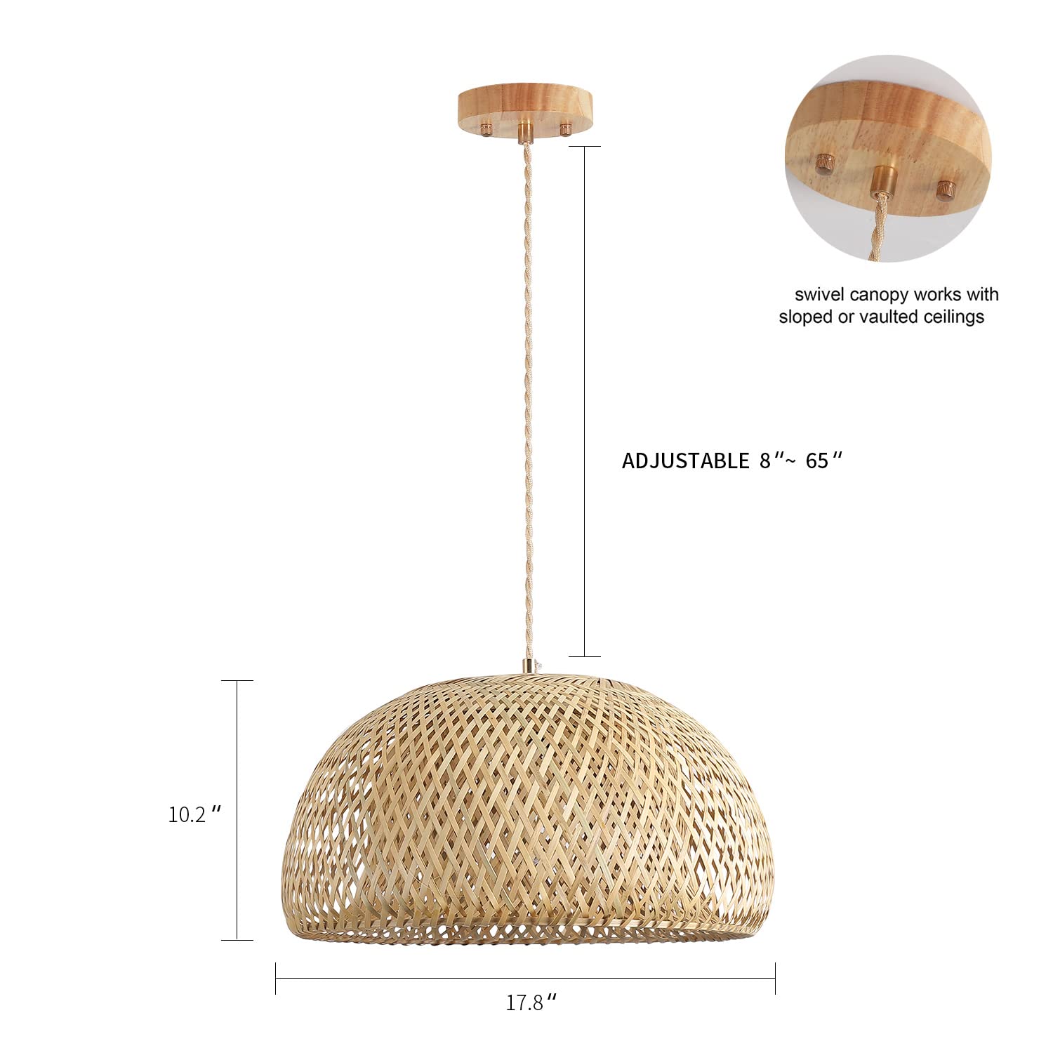 Hchunqjor Natural Bamboo Large Pendant Light Fixture - Rustic Handmade Woven Lighting For Home