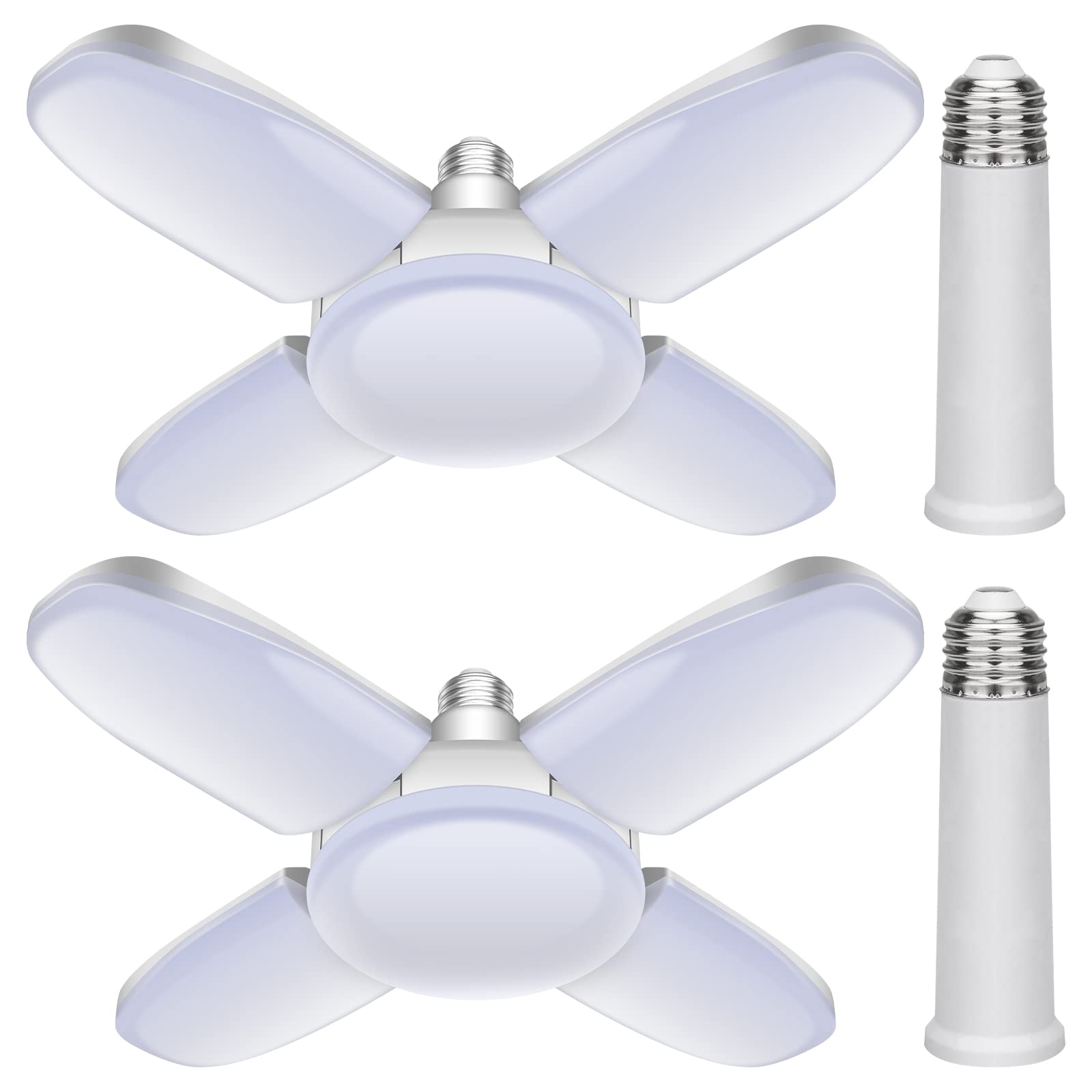 TUODAW LED Garage Lights 2 Pack, New Upgrade 80W Deformable Shop Lights with 4 Adjustable Panels, E26/E27 LED Ceiling Light, 800