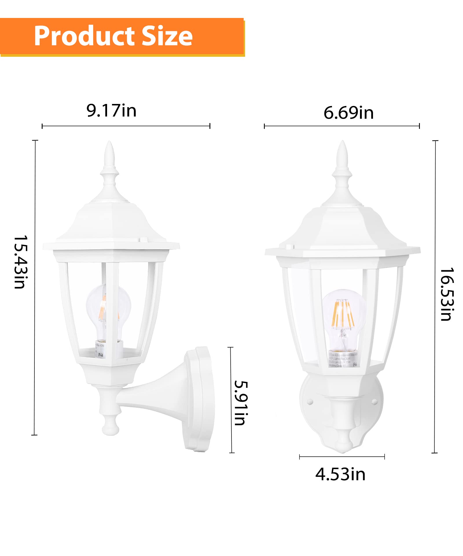FUDESY Outdoor Wall Lantern, Waterproof Sconce Light Fixture, 2-Pack, White Plastic