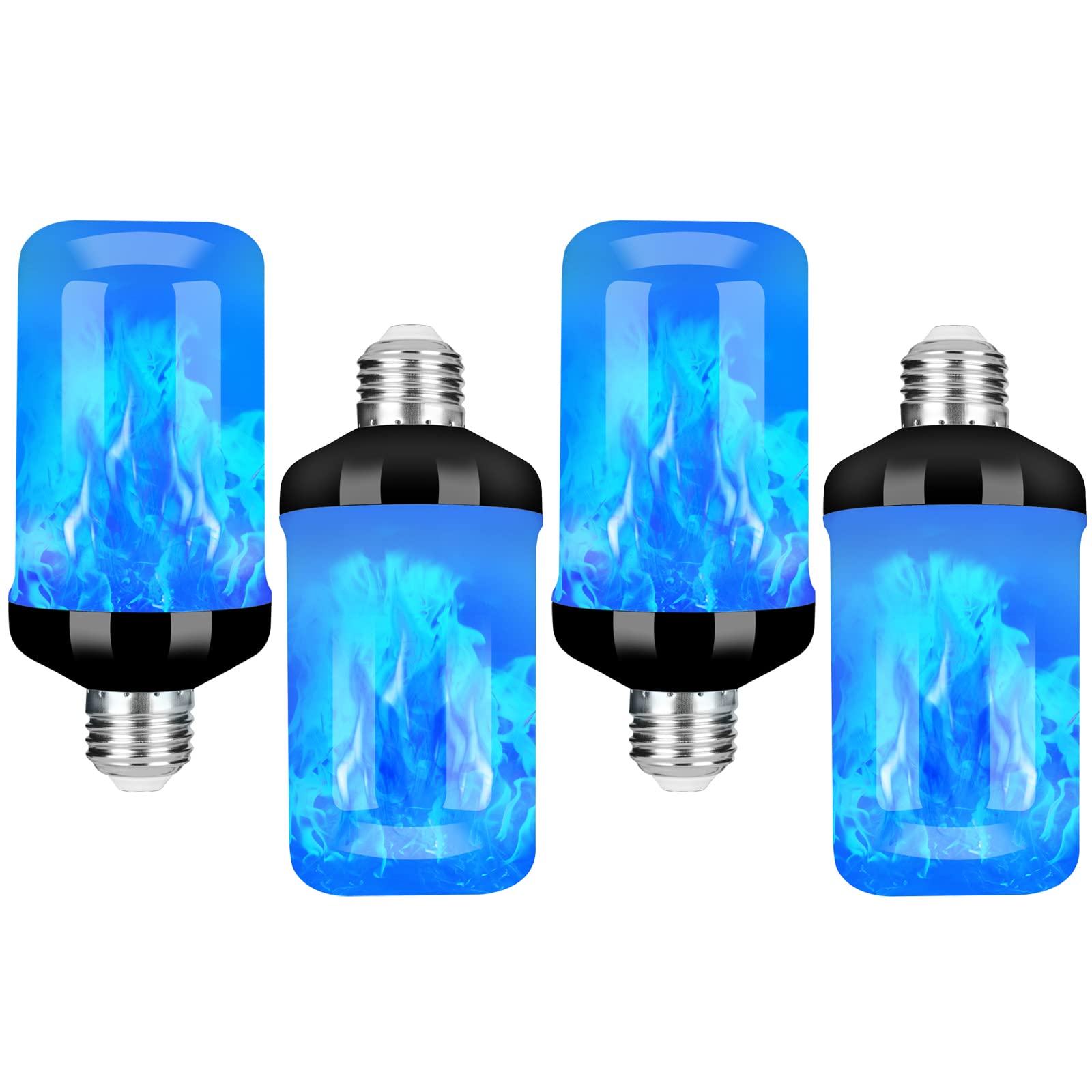 Y- STOP LED Flame Light Bulb, 4 Modes Flickering Effect, E26 Base, Blue-4 Pack for Halloween & Home Decor