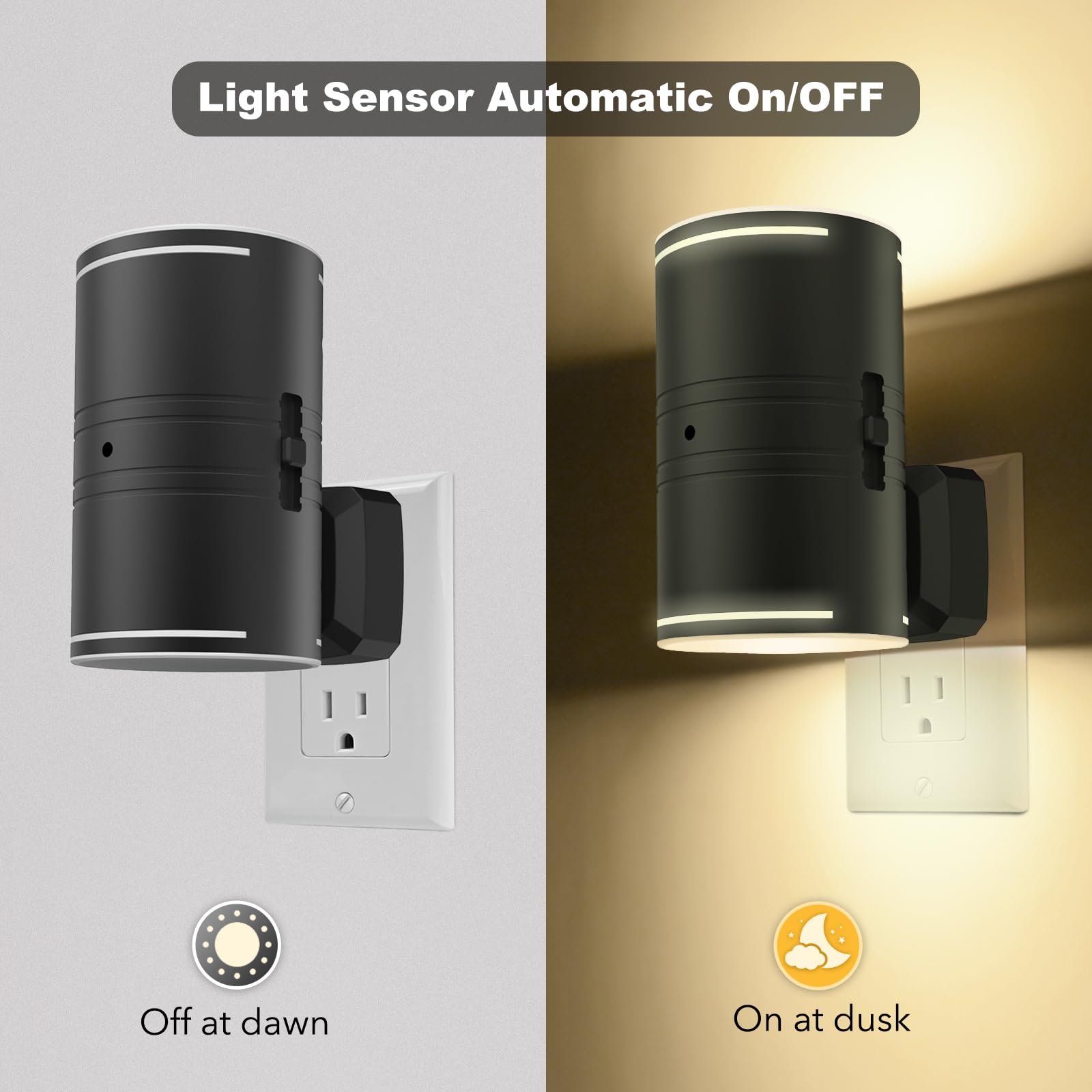 AURSTE LED Night Light Plug-in, Dusk to Dawn Sensor, Soft White 3000K, Adjustable Brightness, Vertical Outlet, 2 Pack