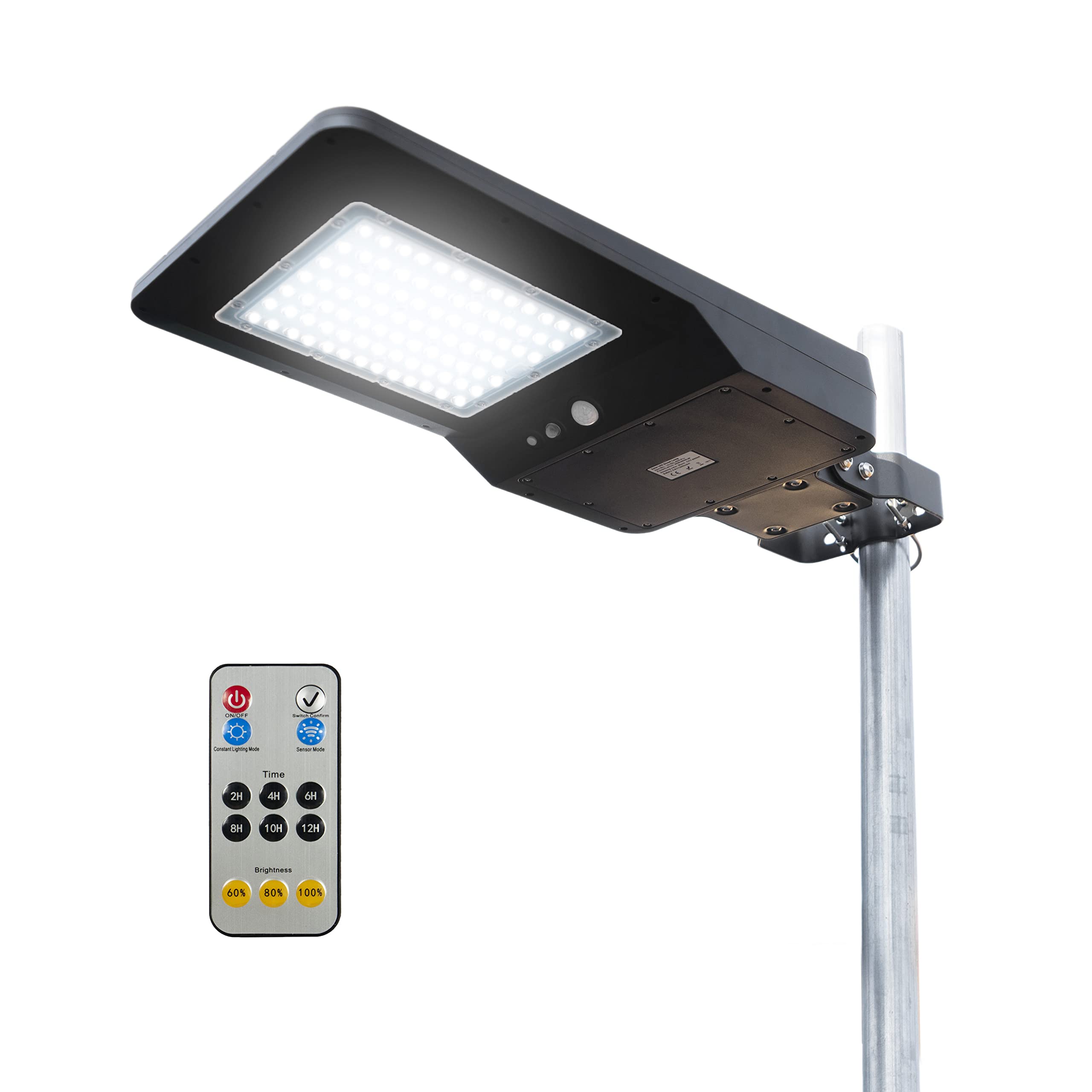 Wagan EL8592 4800 Lumens LED Integrated Solar Powered Street Lamp Flood Light With Remote Motion Sensor Waterproof Weatherproof 
