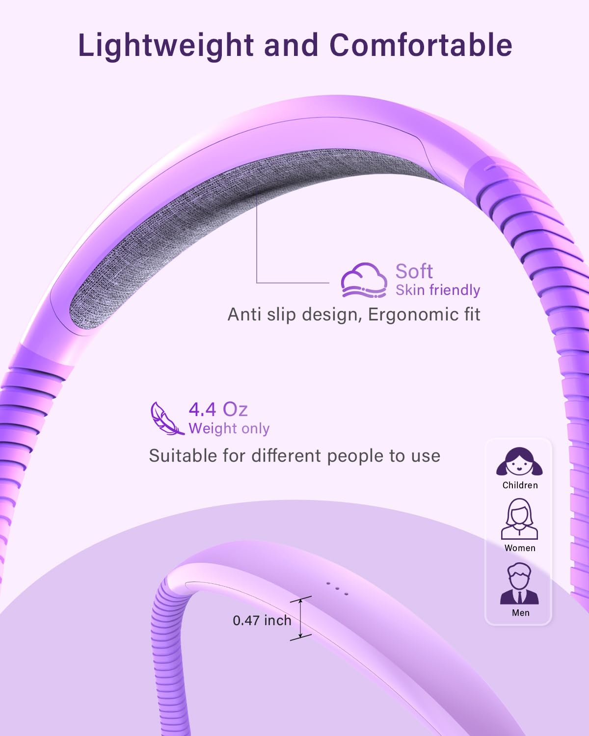 Vekkia Rechargeable LED Neck Reading Light, 5 Brightness Levels, Lavender Purple, Model NL-2023, Great for Reading, Knitting, Camping