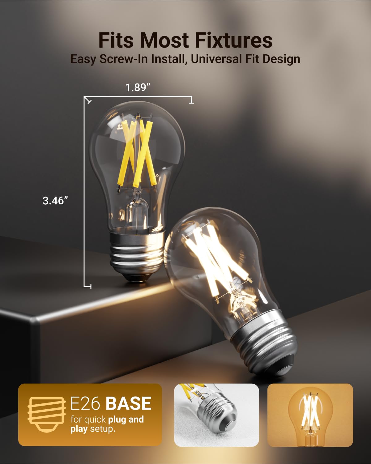 Sunco 12 Pack A15 Light Bulb Led, Edison Style Bulb, Dimmable Vintage Filament Lighting, 800 Lm, 7W (60W Equivalent), 2700K Soft