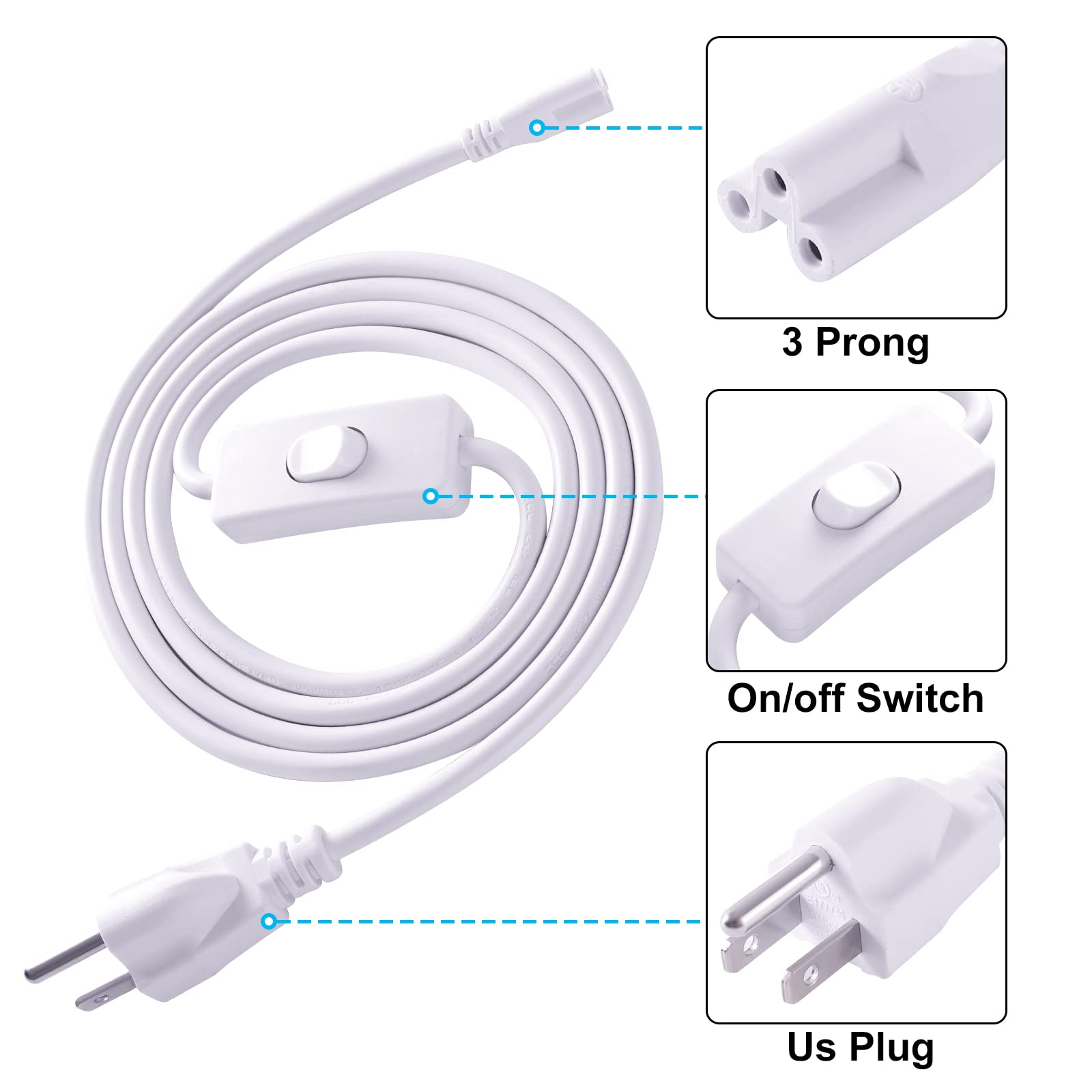 Trlife 6Ft Led Light Power Cord With On/Off Switch, T5 T8 Power Cord T5 Connector Cord Extension Cord With Us Plug For Led T5 T8