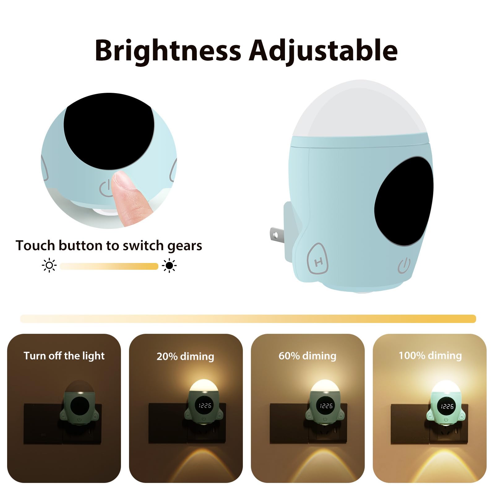 Qanyi Night Light Rocket - Cute Blue Nursery Decor, Wall/Plug-In, Perfect For Kids & Toddlers