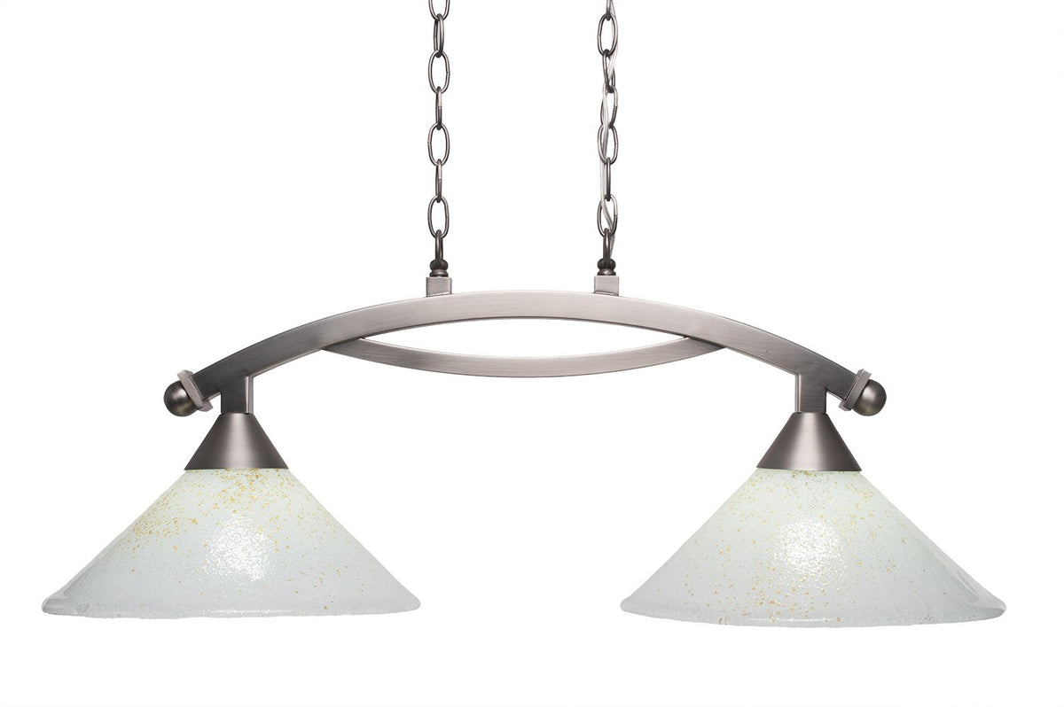 Toltec Lighting 872-BN-702 Bow 2 Light Island Light with 12&quot; Gold Ice Glass, Brushed Nickel Finish