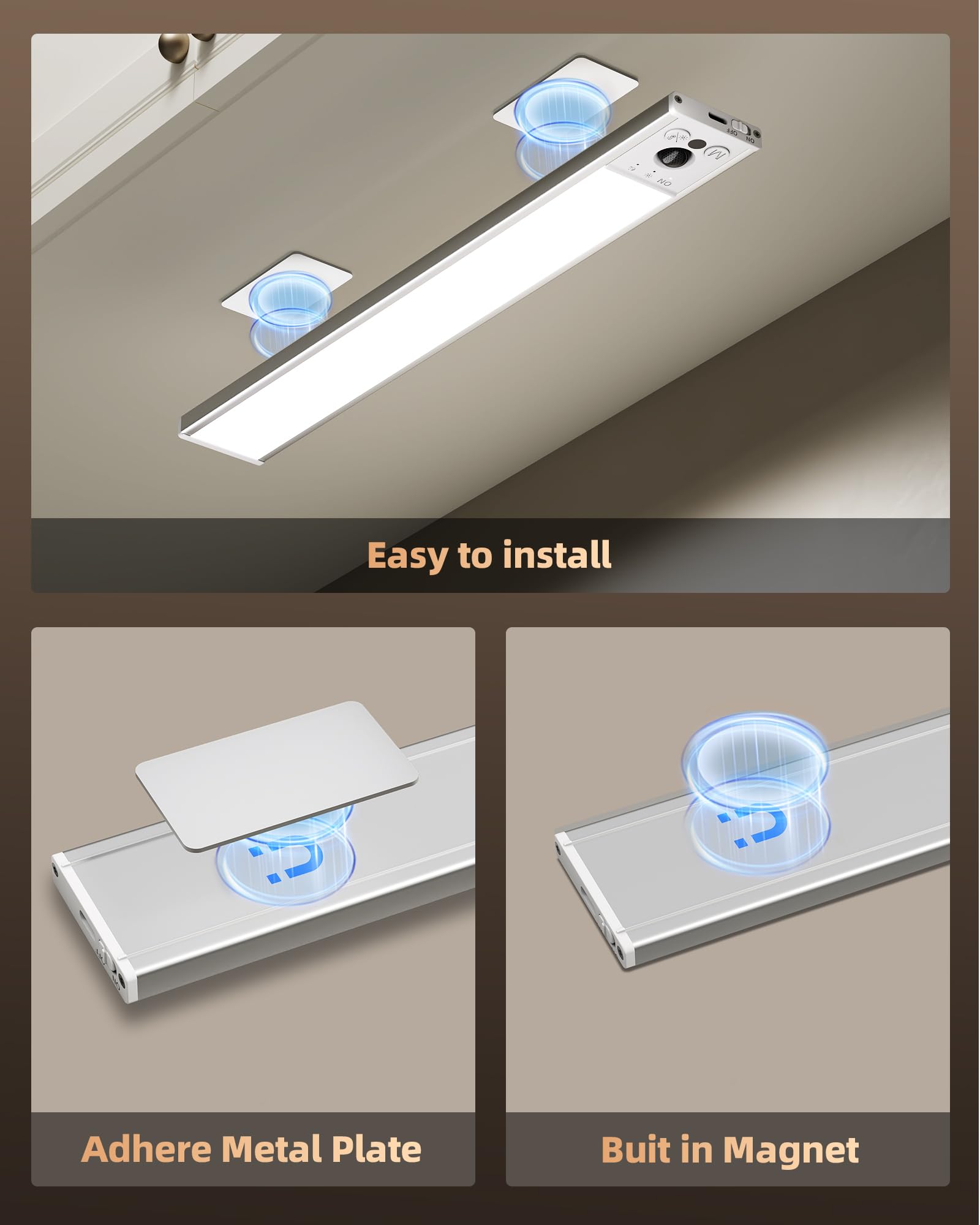 Ezvalo 4-Pack Under Cabinet Lighting  3200Mah Rechargeable Motion Sensor Light Indoor  With Dimmable & 3 Color Temps  Magnetic Closet Lights  Wireless Under Counter Lights For Kitchen  Stairs (12Inch)