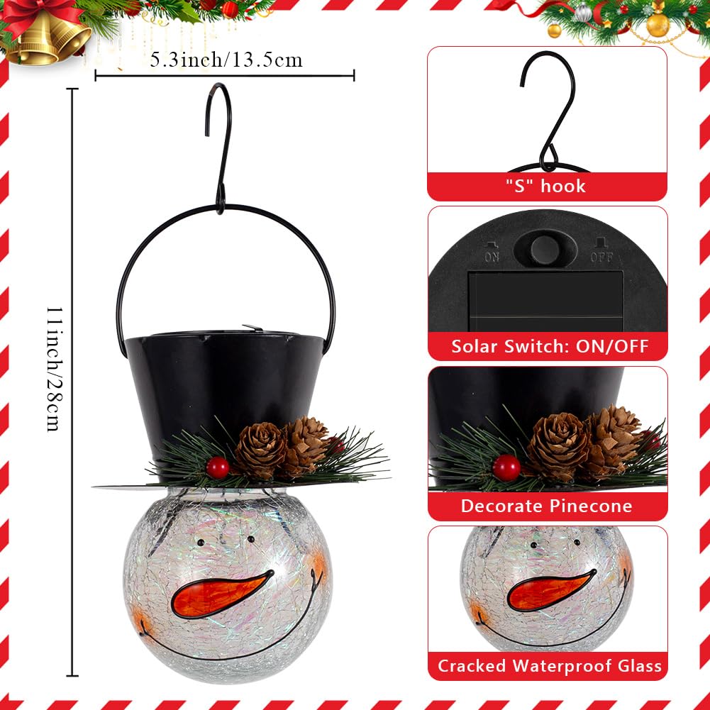 Starsoul Solar Lanterns - 2 Pack Snowman Outdoor Decorations, Waterproof Glass, Pinecone Color for Garden, Patio, Yard, Xmas Holiday Decor