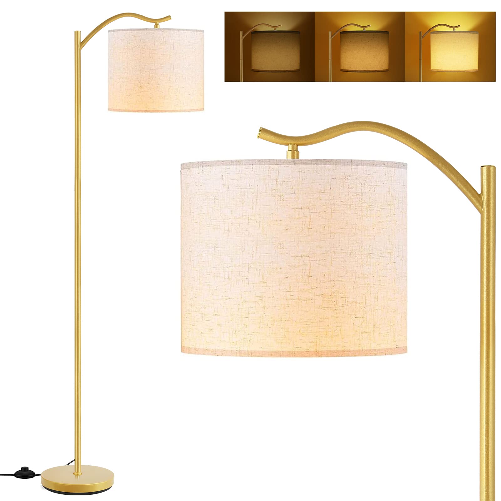 BoostArea Floor Lamp for Living Room,LED Arched Floor Lamp,Tall Modern Standing Lamp with Linen Shade,3 Brightness Levels,E26 So