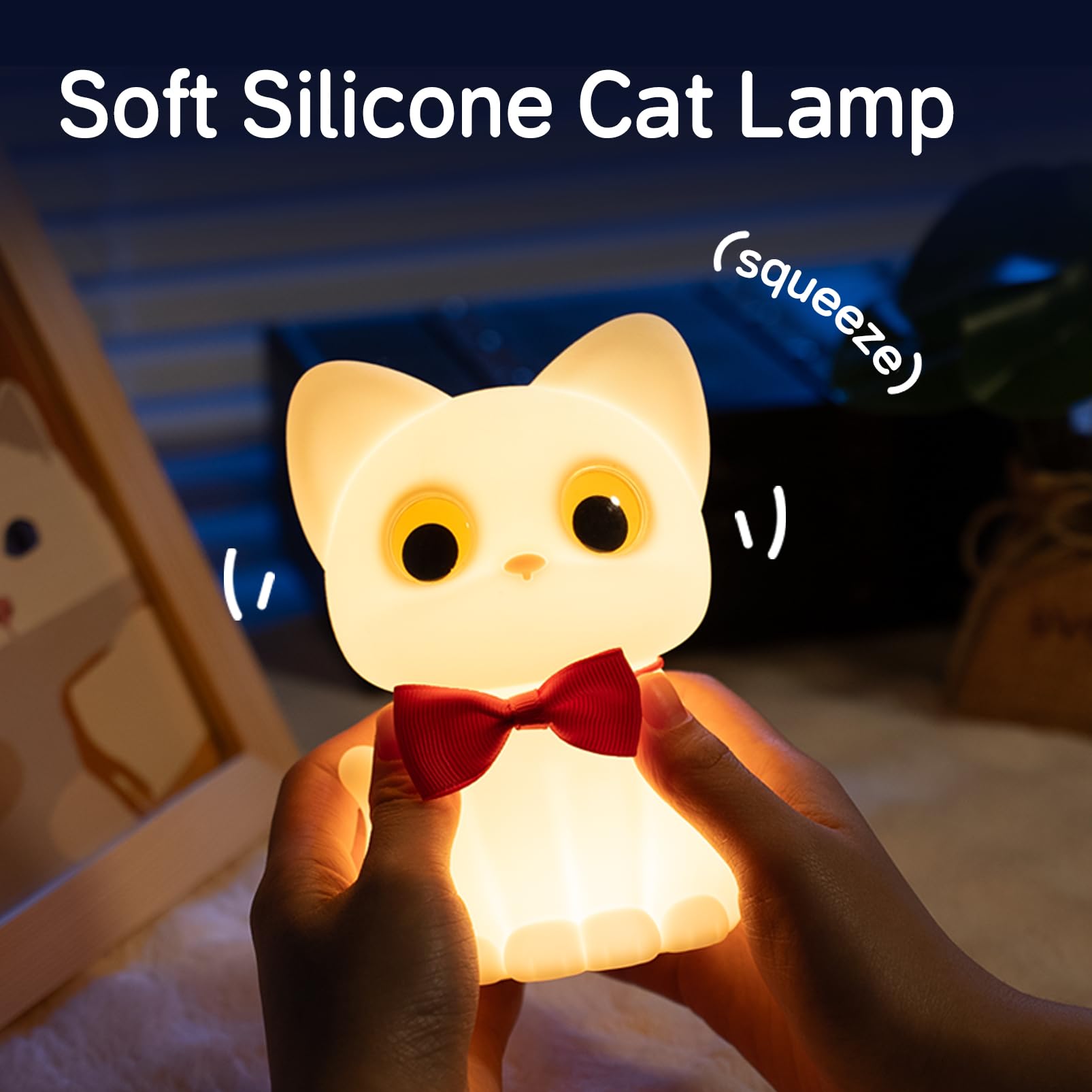 Smoorita Kitty Cat Night Light For Kids  Cute Cat Lamp Portable Silicone Animal Nightlight Rechargeable Nursery Light For Baby Toddler Room  Kawaii Gifts For Boys Girls