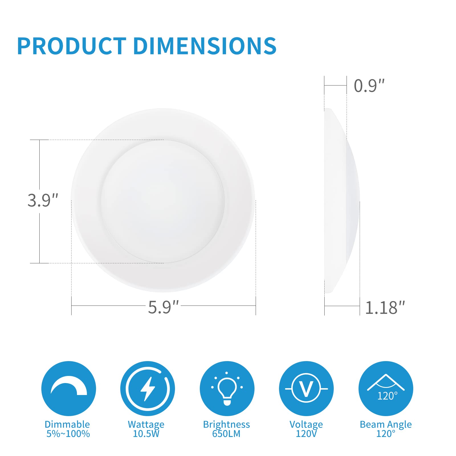 Ecoeler 4 Inch Led Dimmable Disk Light, Aluminum Baffle Trim, 4000K Cool White, 650Lm Flush Mount Ceiling Recessed Light Fixture, Energy Star & Etl-Listed, 4Pack