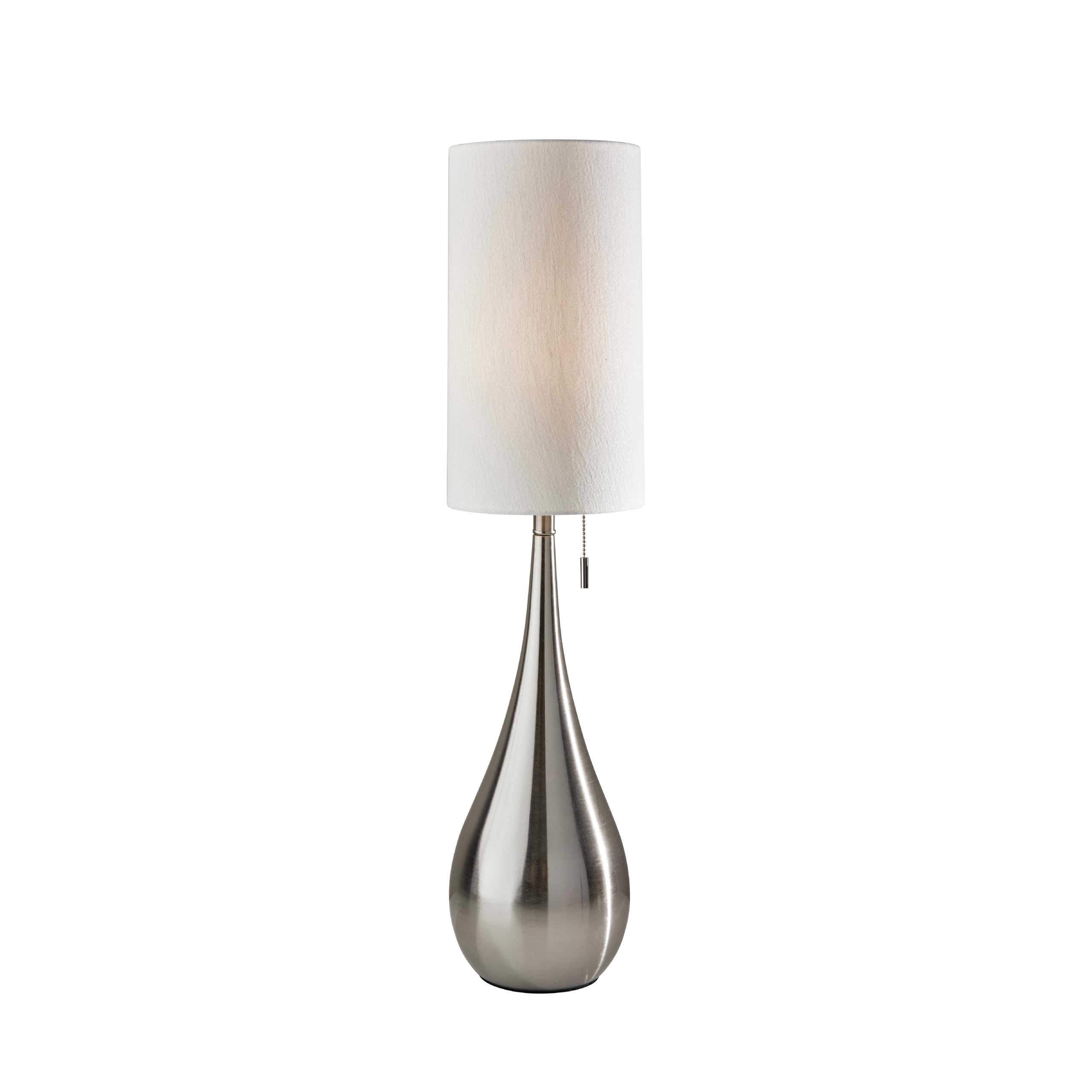 Adesso Brushed Steel Table Lamp with White Fabric Shade - Pull Chain Accent Light for Bedroom, Living Room, or Home Office, 34.5