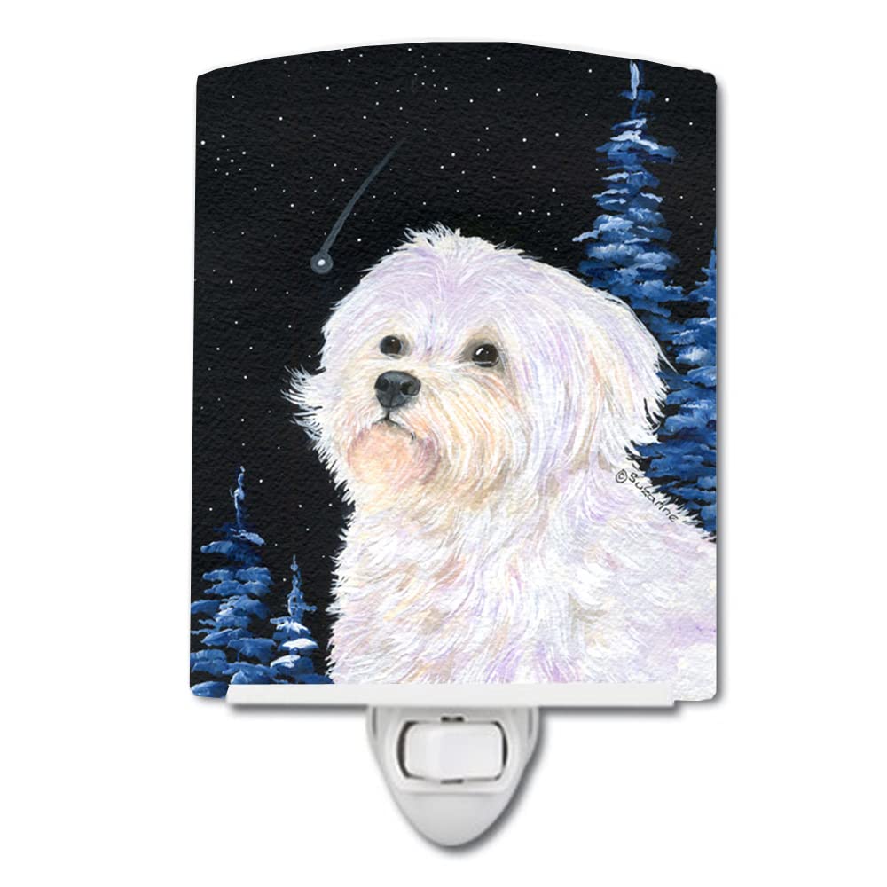 Caroline'S Treasures Ss8461Cnl Starry Night Maltese Ceramic Night Light Compact, Ul-Certified, Ideal For Bedroom, Bathroom, Nursery, Hallway, Kitchen, 6X4X3, Multicolor