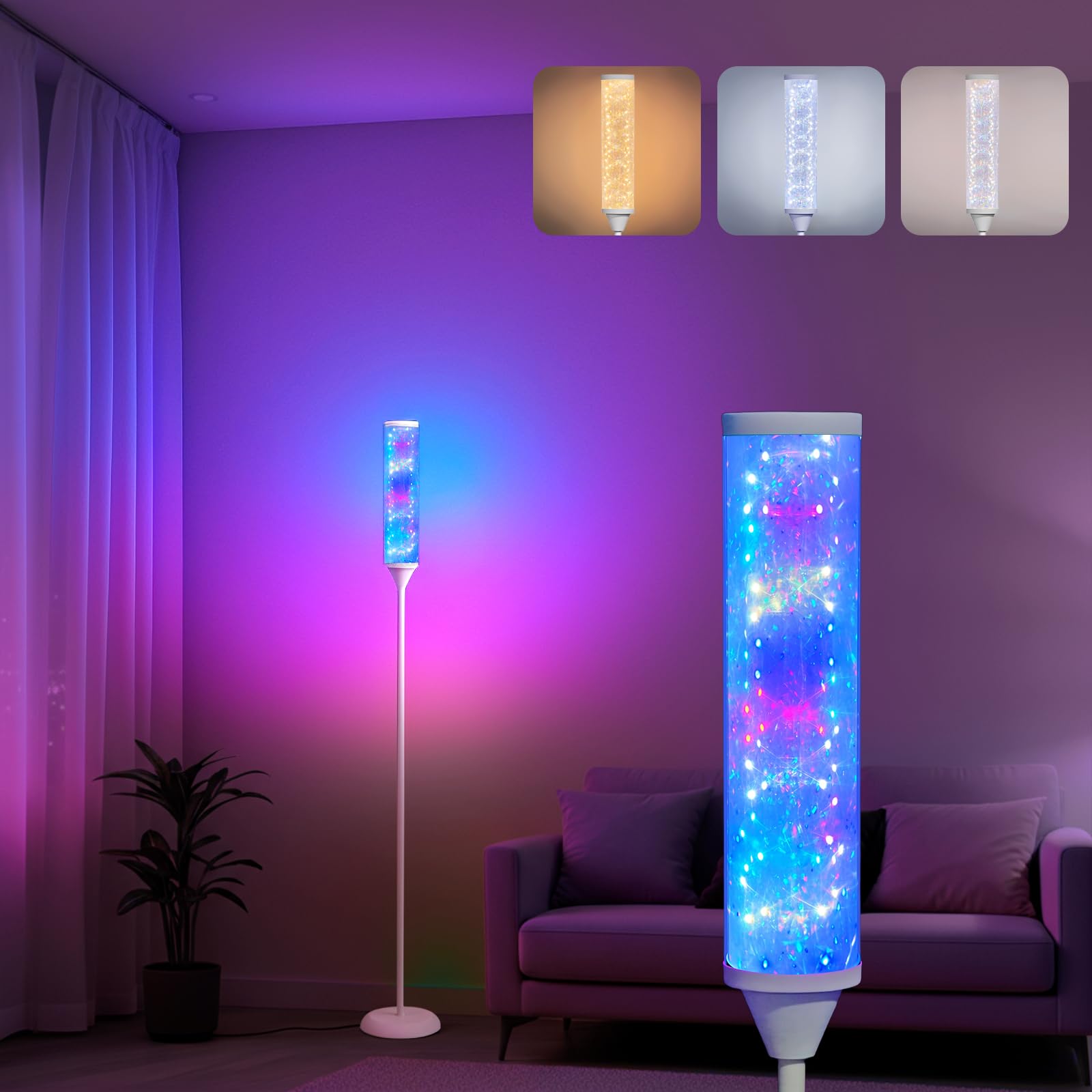 WORLD WIN Prism Glow Floor Lamp, Smart RGB LED, Music Sync, Modern Design, White, Model: prism glow floor lamp 03