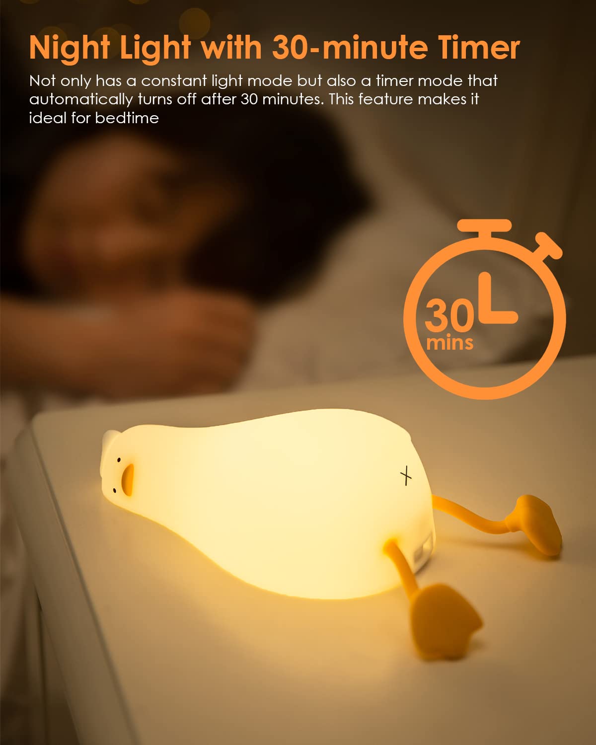 Luditek Cute Silicone Duck Night Light, Dimmable Touch Control Rechargeable Beside Nursery Lamp, Squishy Kawaii Stuff Desk Room