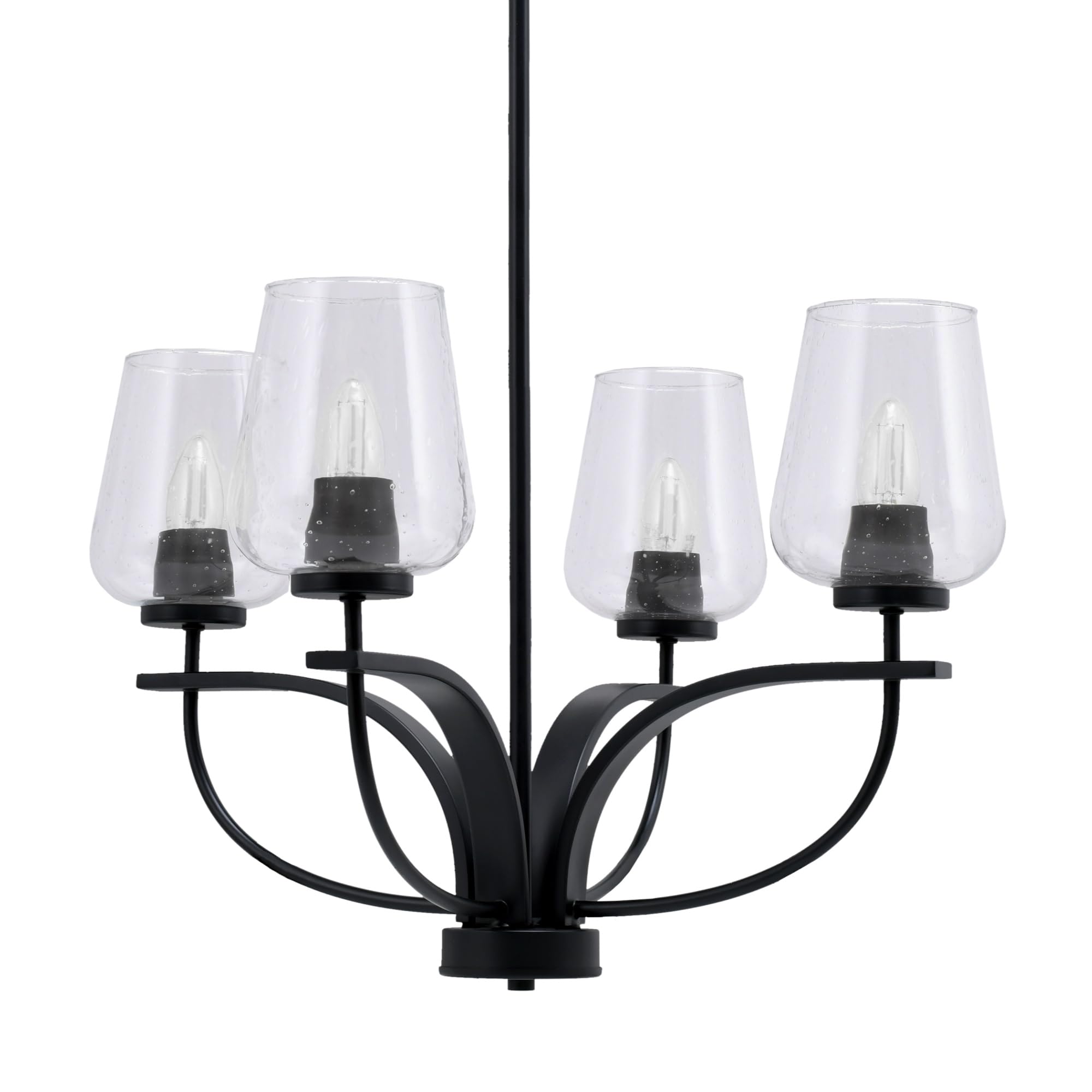 Toltec Lighting Cavella 4 Light Chandelier Shown in Matte Black Finish with 5" Clear Bubble Glass
