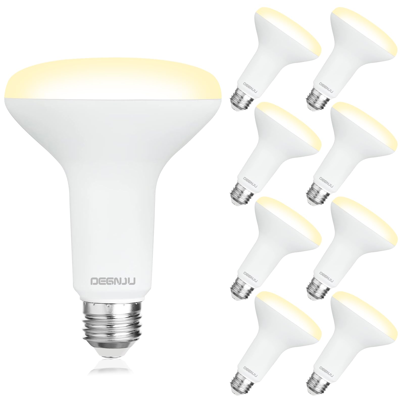 Degnju 8 Pack Br30 Led Bulb, Dimmable Indoor Flood Lights 7W Equivalent 65W 2700K Soft White, Cri80, 650 Lm, E26 Base, 15000 Lif