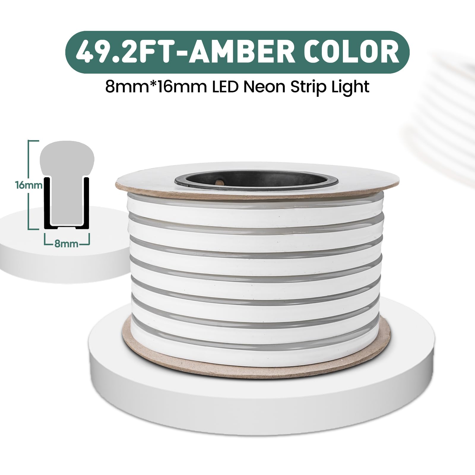 Gzbtech Flexible Led Neon Rope Lights 50Ft Ac 110-120V Waterproof Strip Light  120 Leds/M Cuttable Connectable Neon Lighting For Indoor Outdoor Home Decor/Commercial Building Use-Amber 15M
